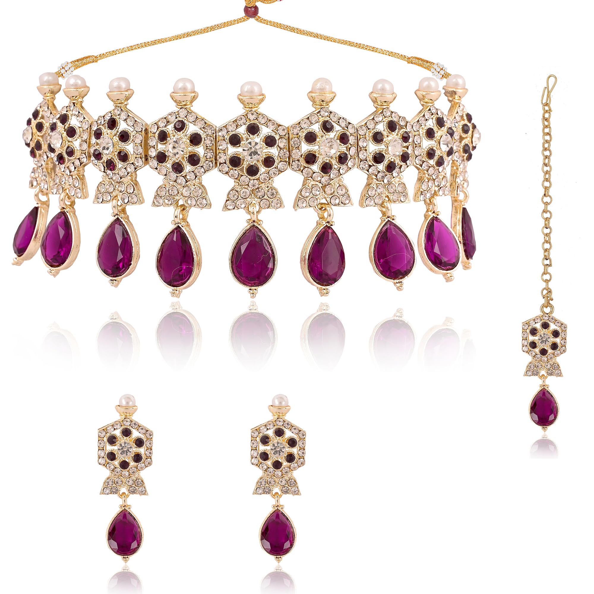 iij Purple Stones & Beads Choker Necklace Set with Earrings, Ring & Maangtikka For Women | Perfect for Weddings, Festivals, and Special Occasions (B0CBVMJRNB) Amazon Price History, Amazon Price Tracker