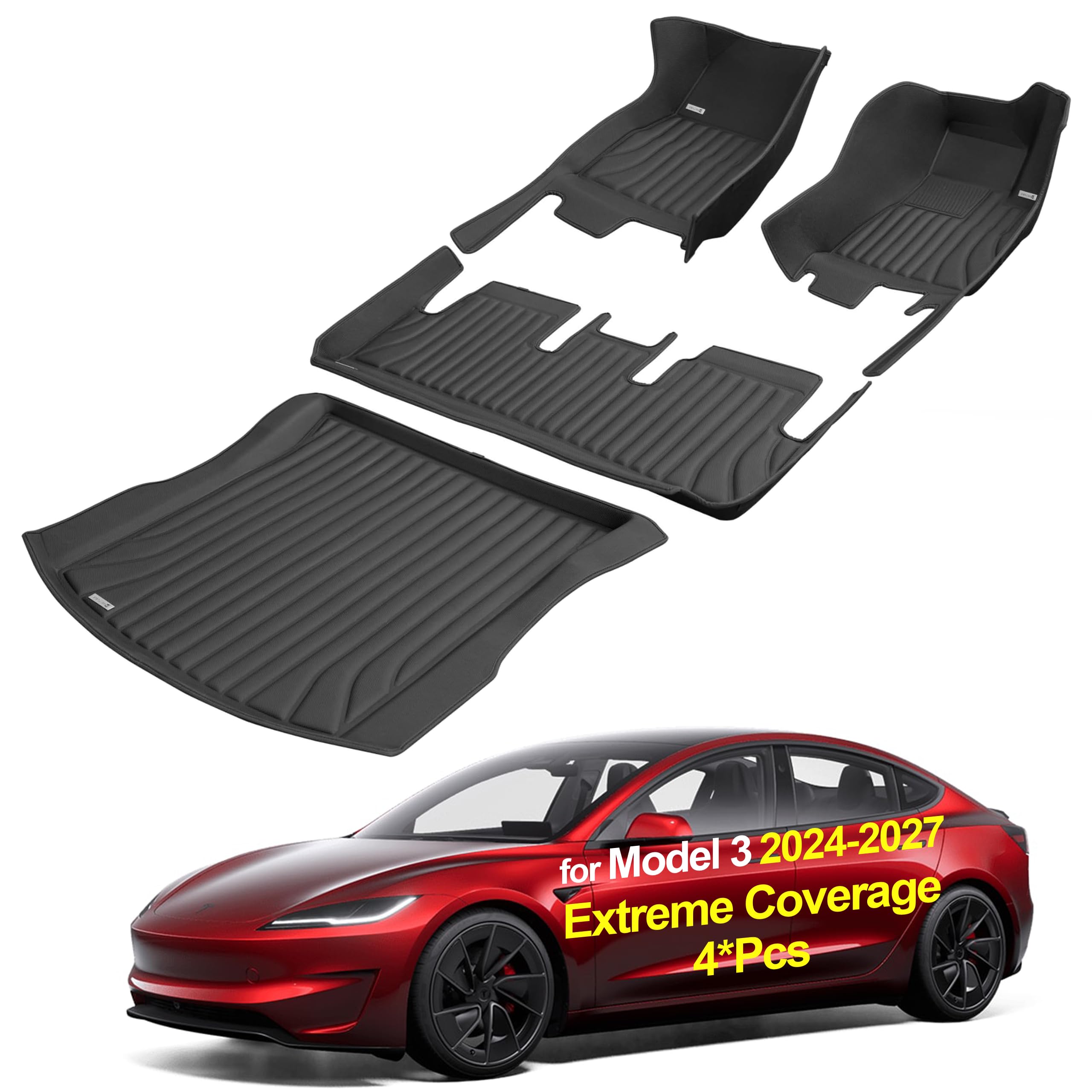 SUPER LINER Tesla Model 3 Floor Mats 2024-2027 Extreme Coverage 4-Pcs Set