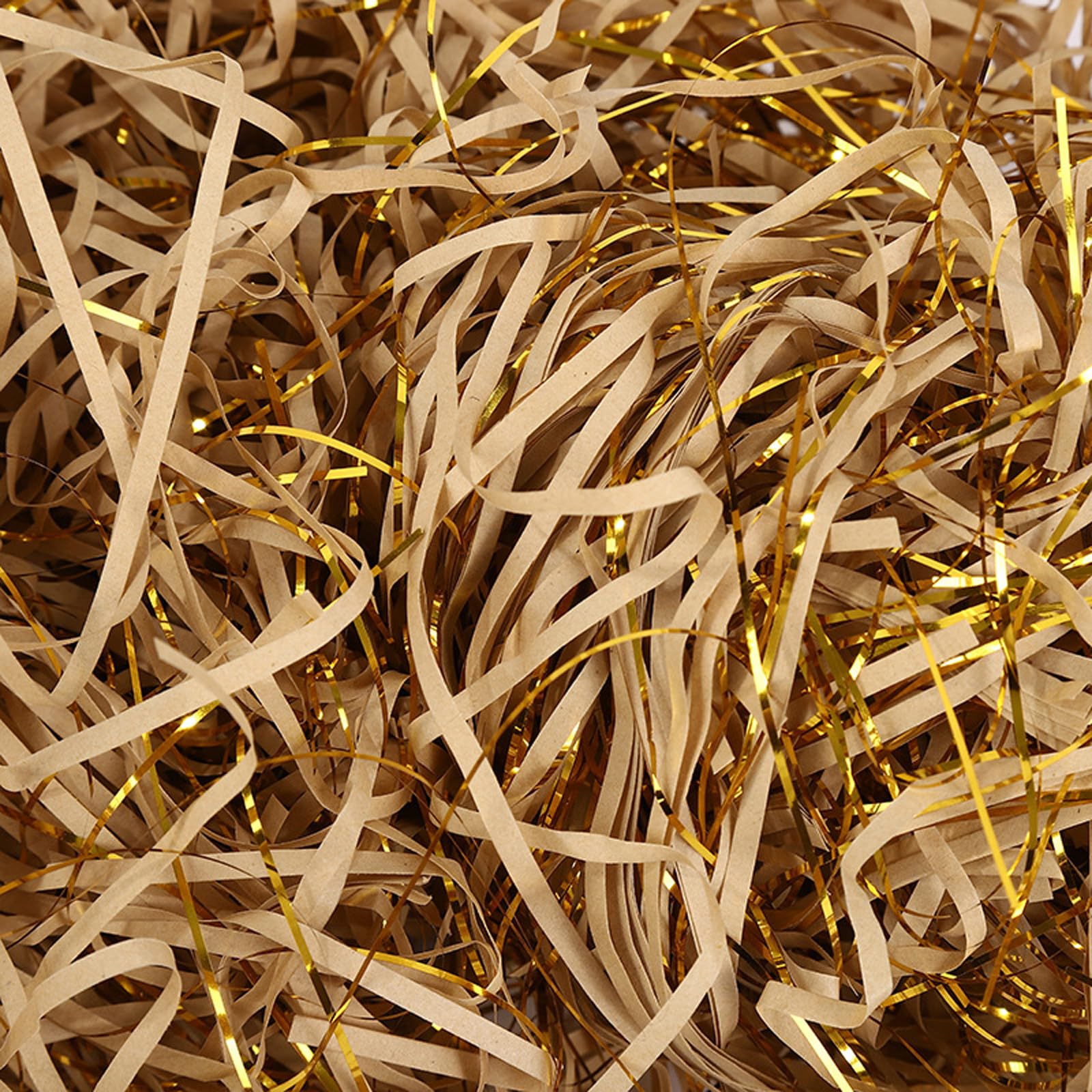 Shredded Tissue Paper for Hampers 500g, Dust-Free Shredded Paper for Gift Boxes, Ideal for Gift Packaging Filler, Basket Filler, Golden Silk Khaki