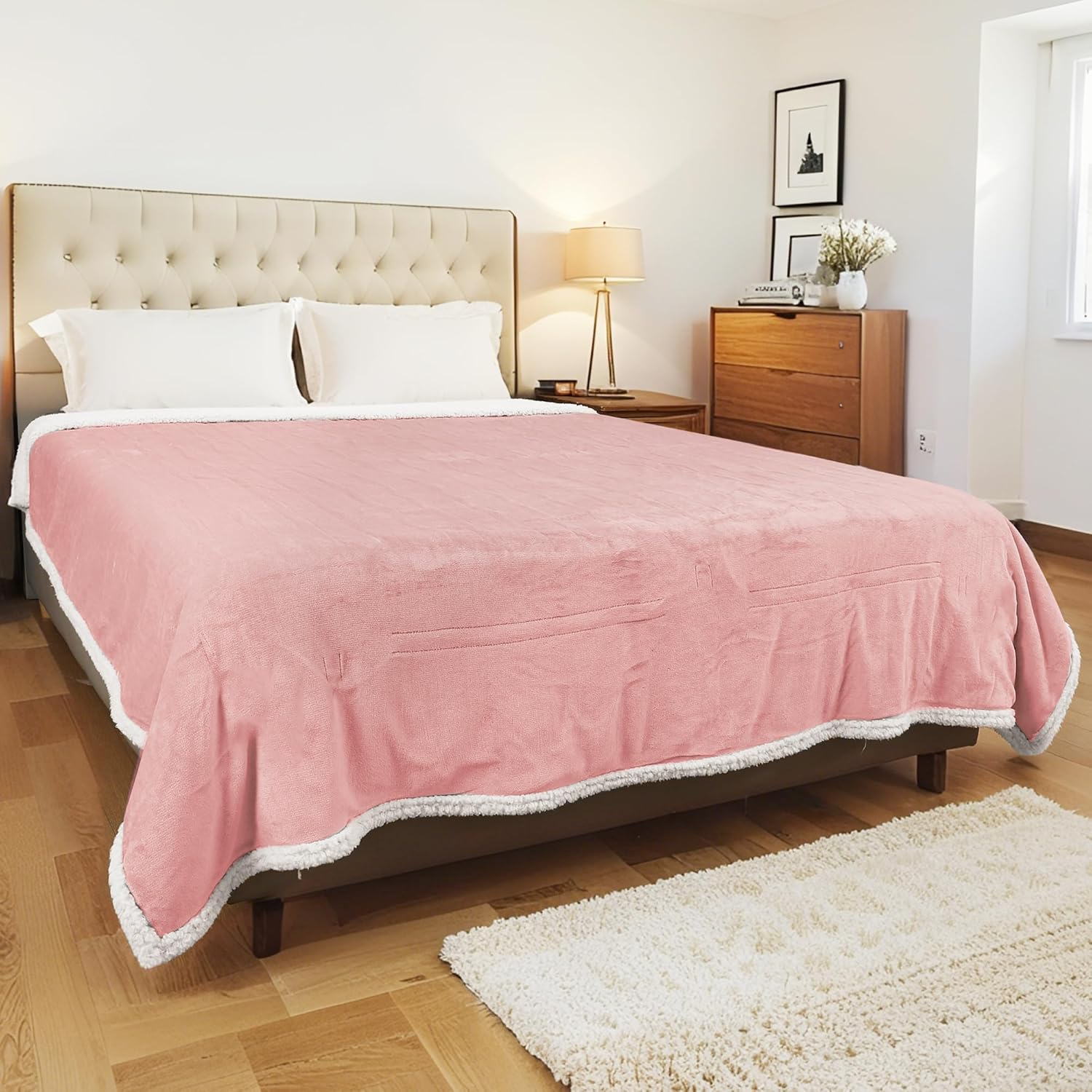 Electric Heated Blanket Full Size 72x84 Inch - Super Soft Flannel, 10 Heat Settings, 1-12H Auto Shut Off, Machine Washable, Easy Controller, Perfect for Winter Warmth - Light Pink