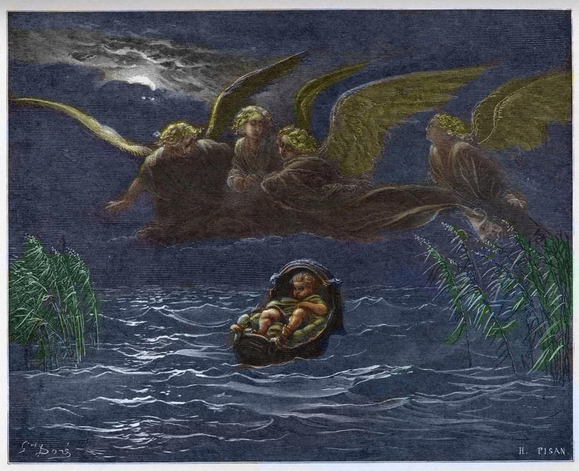 ARTXLXXBN Famous Painting Art Wall Decor Abstract Art Picture the Child Moses on the Nile Surrounded by Gustave Dore Animal Pictures for Home Decor 60x90cm