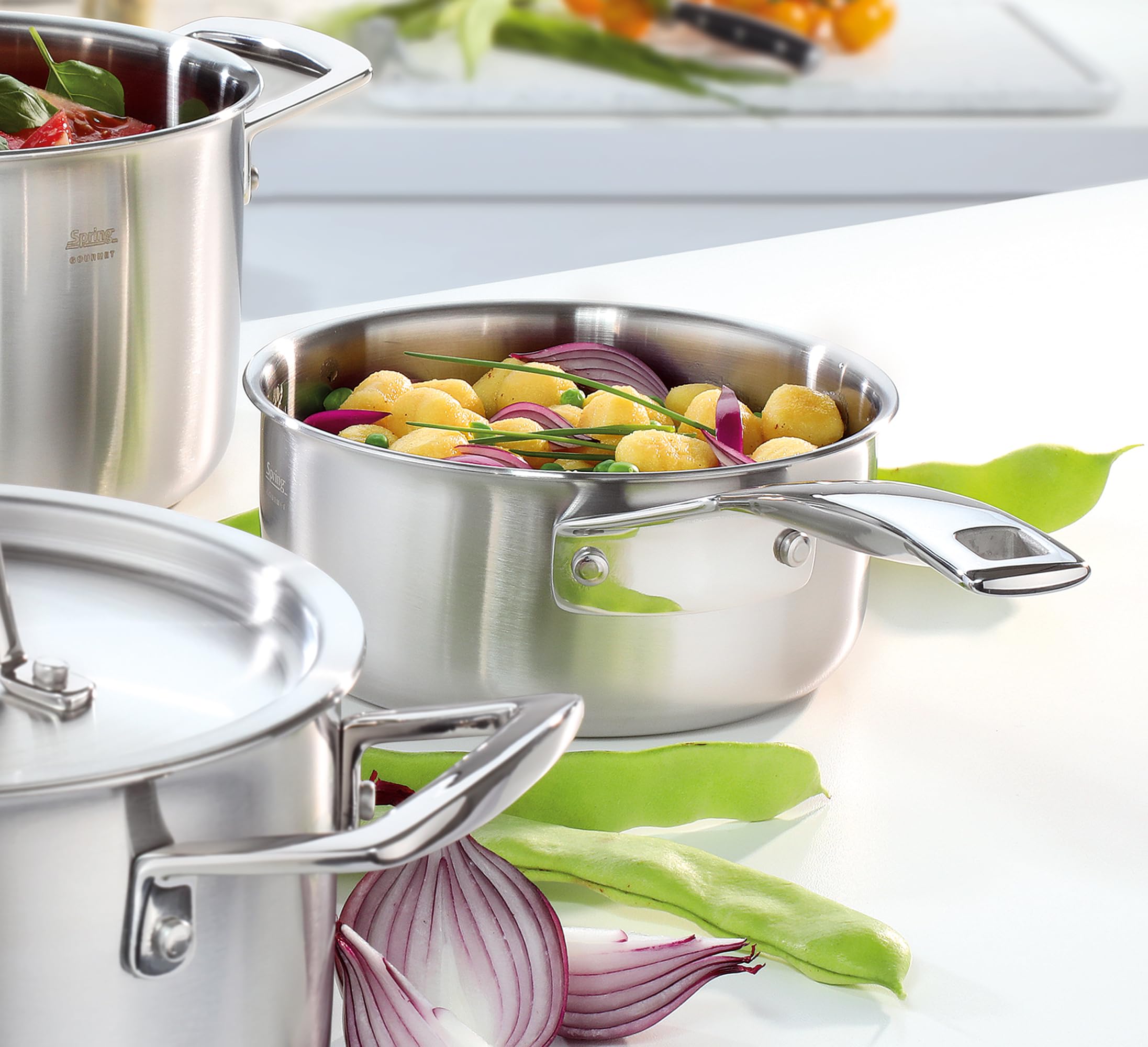 Spring GOURMET rondel Ø 16 cm, 1,4 l, stal nierdzewna, nadaje się do kuchenek indukcyjnych, nadaje się do piekarników/mycia w zmywarce, materiał wielowarstwowy, rdzeń aluminiowy, skala wewnętrzna