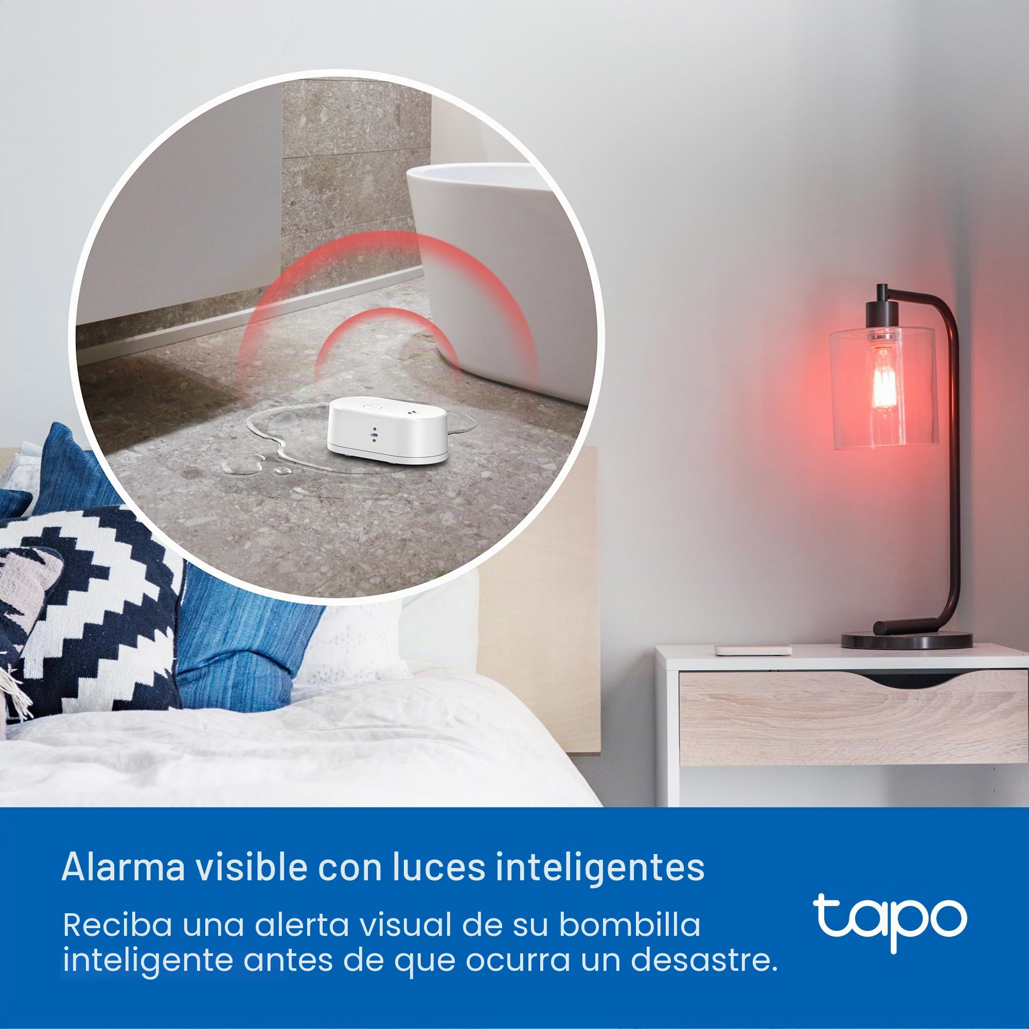 TP-Link Tapo Detector de Fugas de Agua Inteligente, Requiere concentrador Tapo y Sensor de Fugas de Agua Wi-FI con detección rápida de Gotas, Alarma Ajustable de 90 DB, alertas