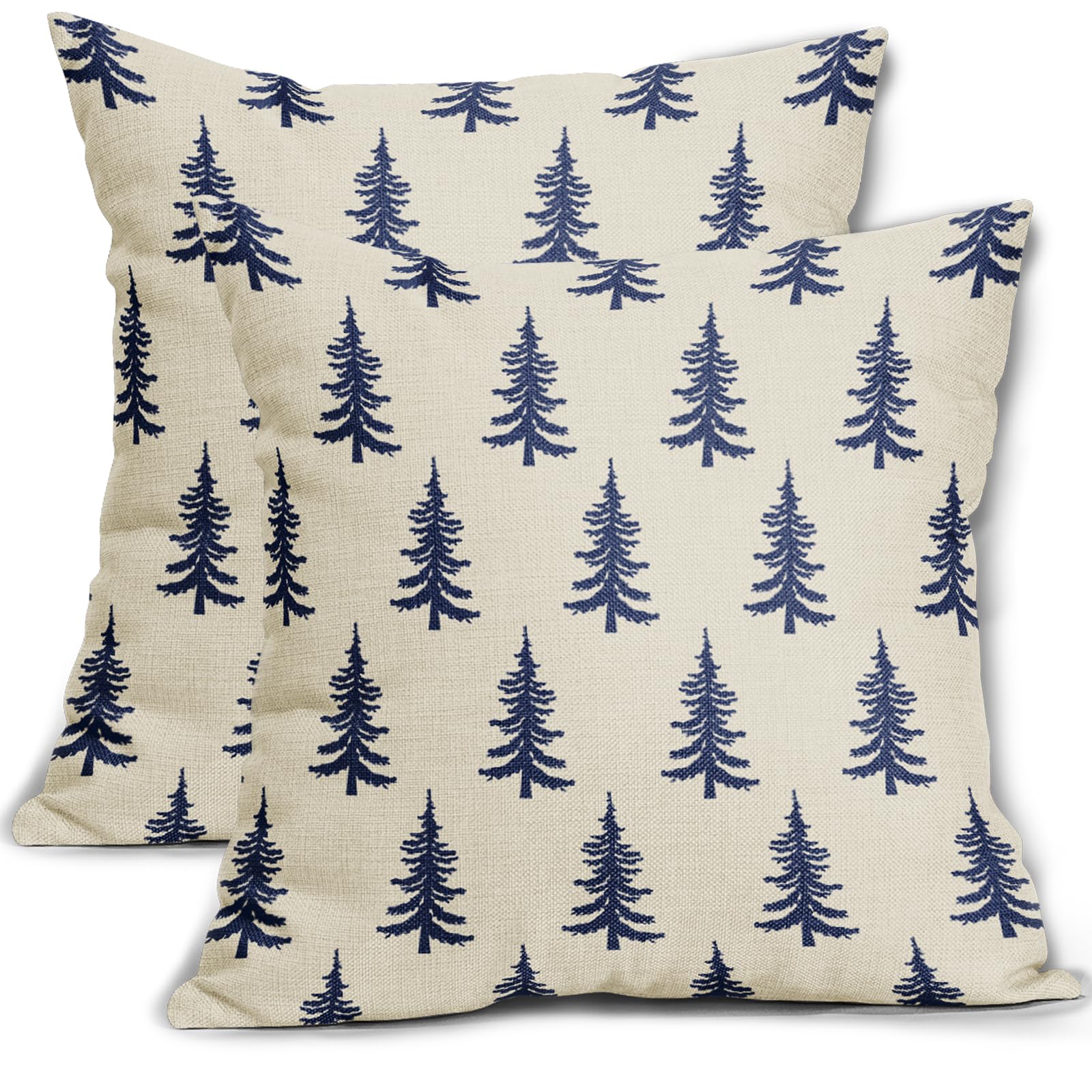Aytipun Christmas Tree Pillow Covers 18x18 Set of 2 Navy Blue Xmas Rustic Style Winter Print Decorative Outdoor Pillowcases Farmhouse Holiday Throw