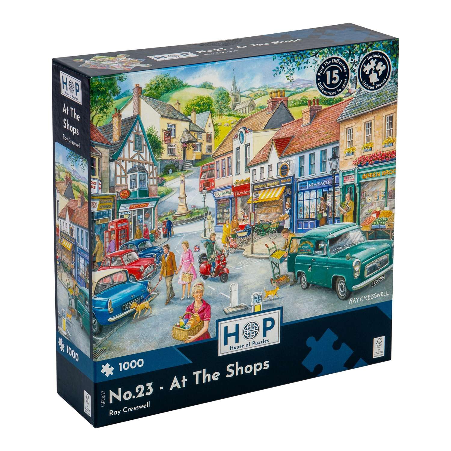 The House of Puzzles - No.23 - At The Shops Jigsaw - 1000 Piece Jigsaws For Adults, Artist Illustrated, Scenic Landscape, Deluxe Puzzle Gifts
