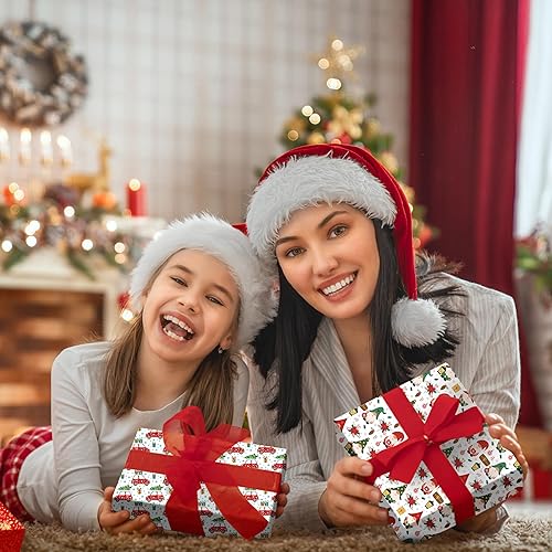 Miniatura 6 de RiukRaiu Papel de regalo de Navidad para niños, hombres y mujeres. Diseño de Navidad, envoltura de regalo que contiene árbol, automóvil, copo de