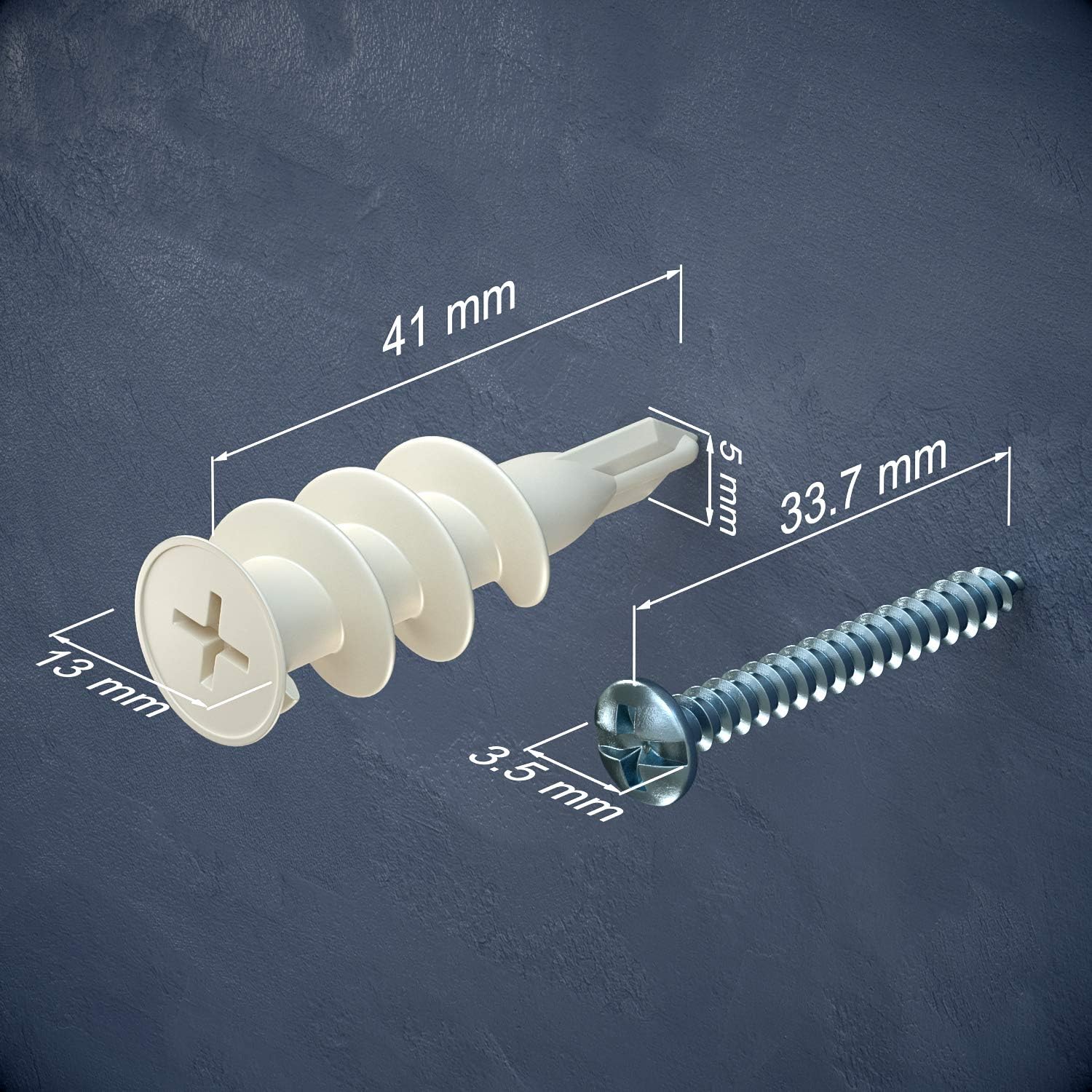 NOOBECR Steinbach Self Drilling 40Pcs Plastic Drywall Anchors with Screws Holds 50Lbs Self Drilling on Gypsum Board Hanging Frames & Wall Decorations