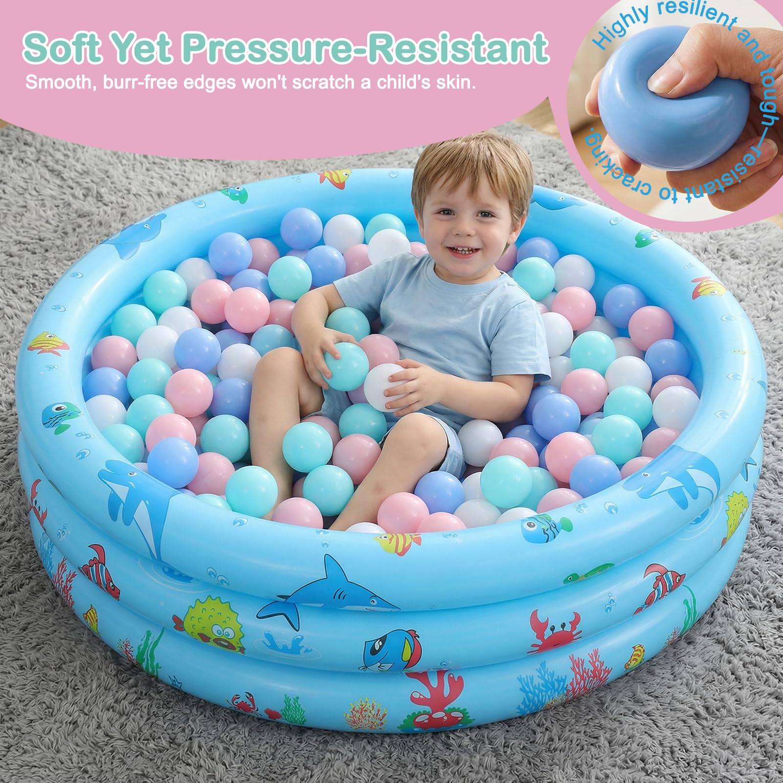 Palline Colorate Morbide per Piscina Bambini 50 Pezzi,5,5 cm,Senza BPA,7 Miscelazione dei Colori,Palline da Gioco da Lancio,Palline di Plastica per Piscine di Palline per Bambini