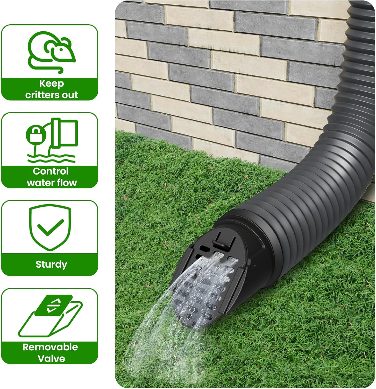 2-Pack Downspout Rodent Guard, Twist-in Insert Fits Outer Diameter 4" Flexible Downspout Extensions Pipes, Gutter Downspout Extension Hose Guard (Black (2-Pack))