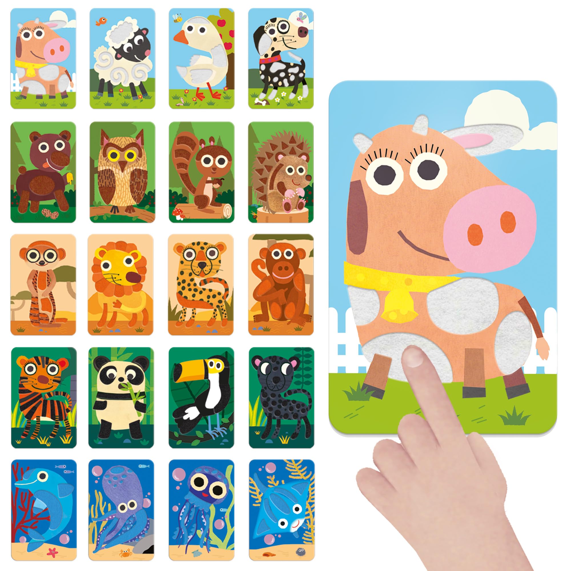 HEADU - Flashcards Baby Soft - Tanti Morbidi Cuccioli da Scoprire | Carte Sensoriali Tattili, Giochi Educativi Bambini 1-3 Anni, Sviluppo Manualità e Tatto, Flasdhcards Educative, Regalo Natale Pasqua