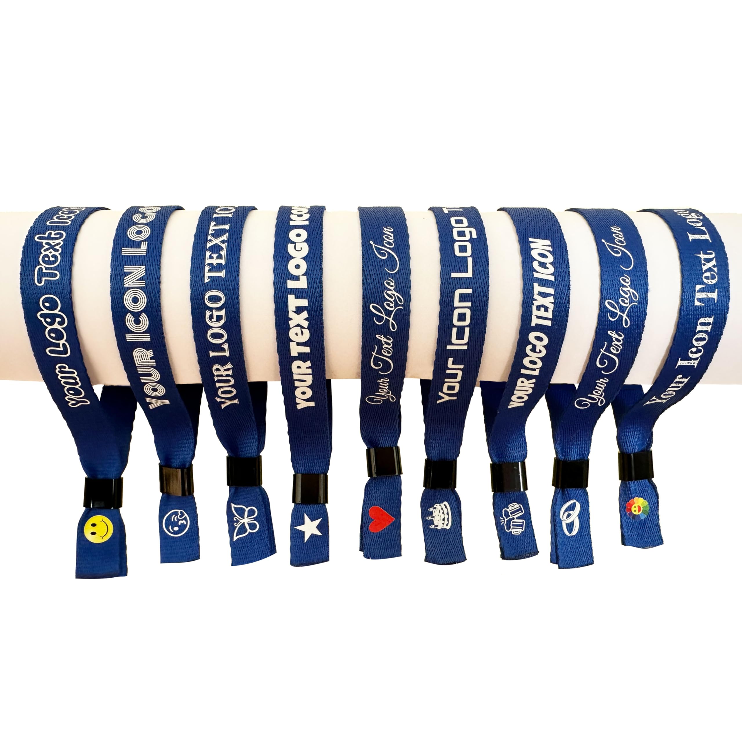 80 Blue Personalised Festival Fabric Wristbands – Event Wristbands for Festivals, Parties & Concerts, Custom Printed Fabric Wristbands