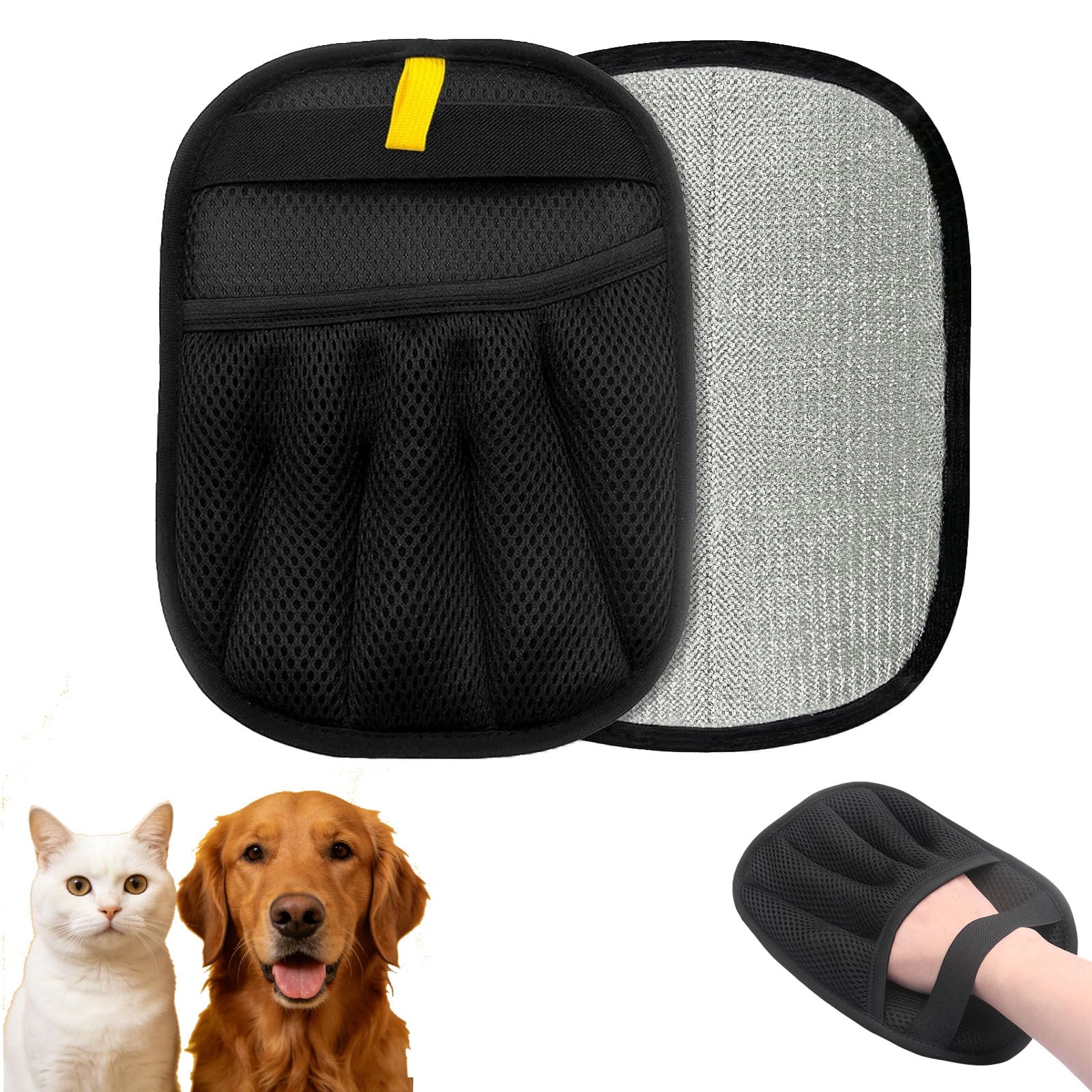 2 Pack Pet Hair Removal Glove, Double Sided Hair Remover Gloves, Reusable Electrostatic Pet Hair Remover Glove for Dogs Cats, Fur Remover for Furniture Clothes Bed Carpet Car Seat (Black)
