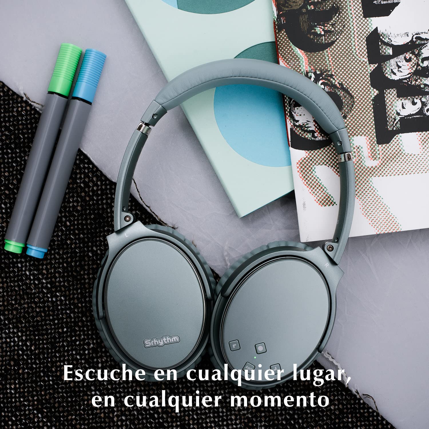 Srhythm NC35 ANC Over-Ear con Tipo-C Carga Rápida Mic,Plegable Auriculares Inalámbricos con Cancelación de Ruido Bluetooth 5.0,Llamada de Voz,Mega Bass,50+ Horas de Tiempo de Juego