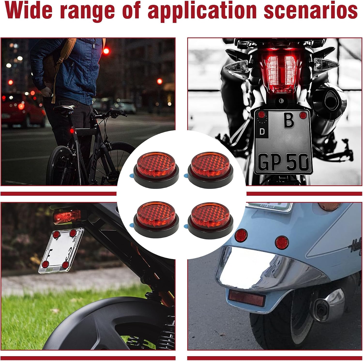 8PCS Motorcycle Reflectors Red Small Round Rear Red Reflectors 20 MM Self Adhesive License Plate Safety Number Plate Round Reflector for Motorcycle Electric Vehicle Bicycle Fenders