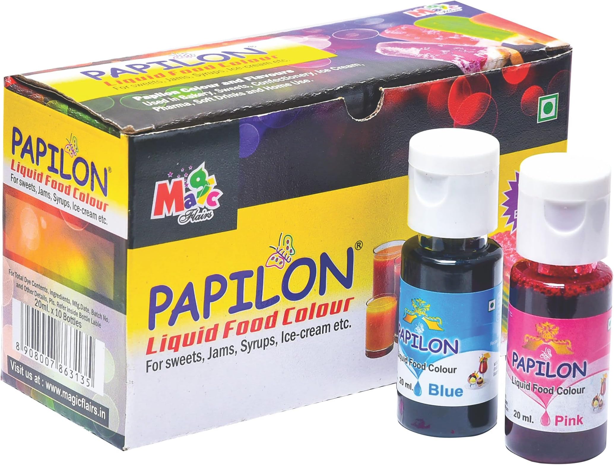 Papilon Shades Of Liquid Food Color (20 Ml X 10 Bottle) For Cake, Icecream, Sweets & More