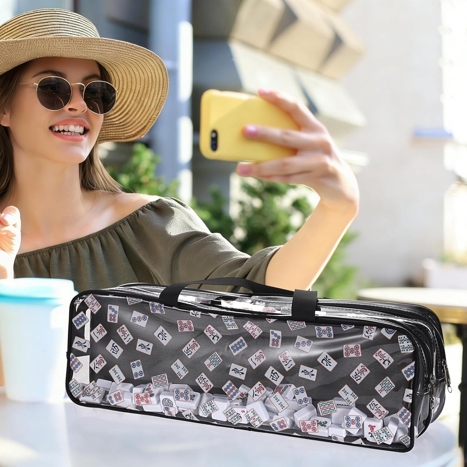 Empty Mahjong Bag, Mahjong Tile Storage Bag Only, American Mahjong Accessories Organizer for Tiles and Racks, Portable Mahjong Holder Carrying Case for Game Party Travel Gathering, Black
