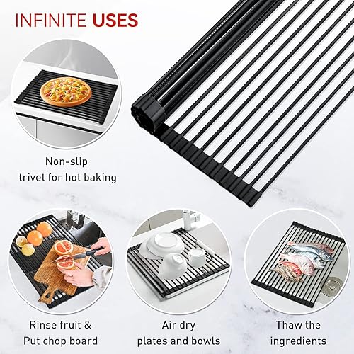 Miniatura 8 de MERRYBOX Escurridor de platos enrollable, envuelto en silicona sobre el fregadero, escurridor de platos plegable, escurridor de platos