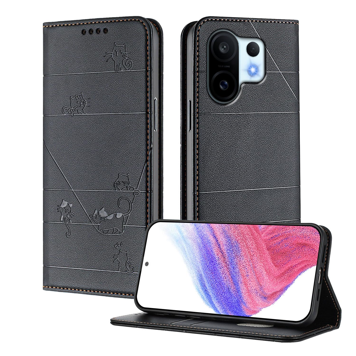 TienJueShi Rosso Premium Retro Stand Portafoglio Telefono