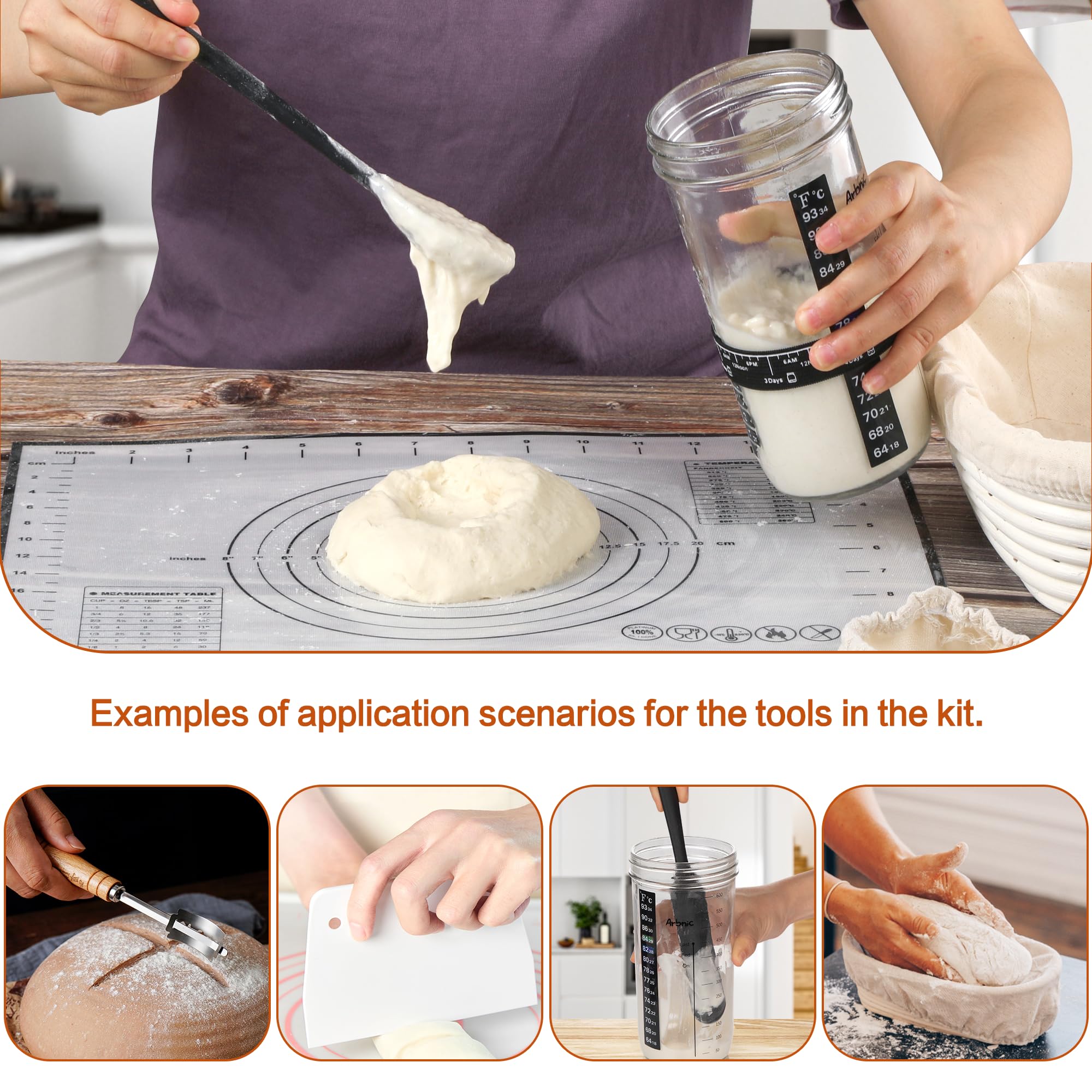 KneadAce Sauerteig Starter Kit - Komplettes Brotback Set Mit Glas & Gärkörben