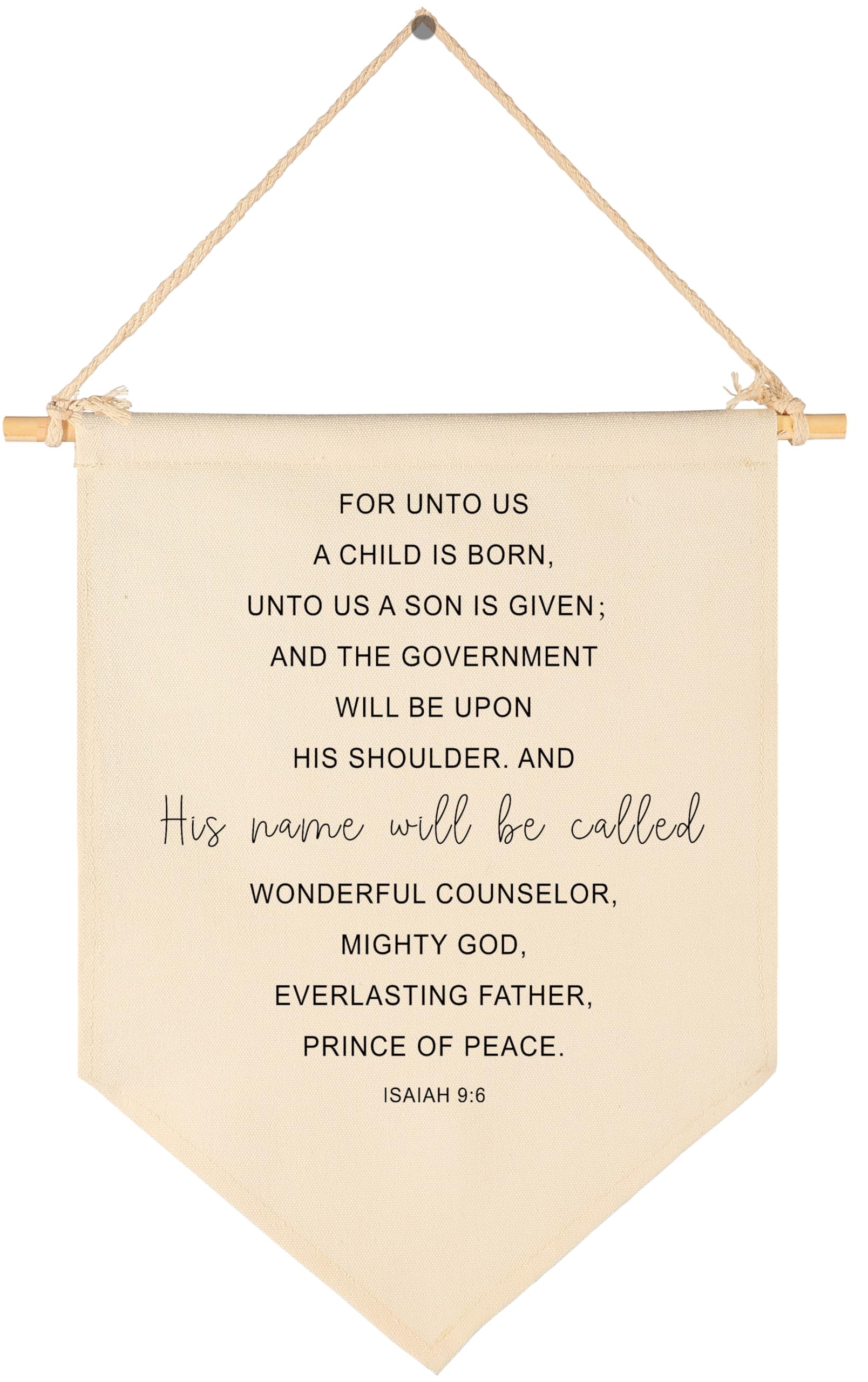 for Unto Us A Child is Born-Scripture Gift for Baby Boys Girls Kids-Christian Bible Verses-Canvas Hanging Banner Pennant Wall Decor Gift for Nursery Baby Room Homeschool Playroom