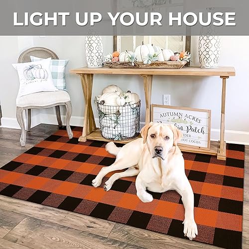 Miniatura 178 de IOHOUZE - Tapete a cuadros estilo búfalo de 5 x 8 pies para interiores y exteriores, lavable, para sala, tapete de bienvenida primavera-verano