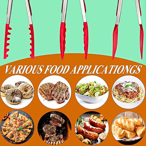 Miniatura 3 de HST Paquete de 3 pinzas de cocina, pinzas antiadherentes de acero inoxidable de 9 pulgadas con punta de silicona para cocinar, barbacoa, hornear