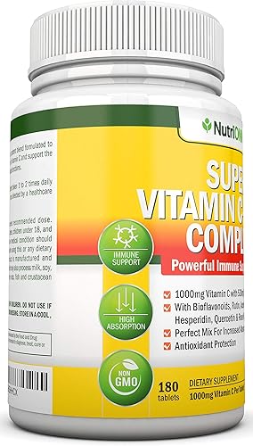 Miniatura 4 de Complejo de súper vitamina C – 1695 mg – 180 tabletas – Con 530 mg de bioflavonoides cítricos naturales, escaramujos, rutina, quercetina y