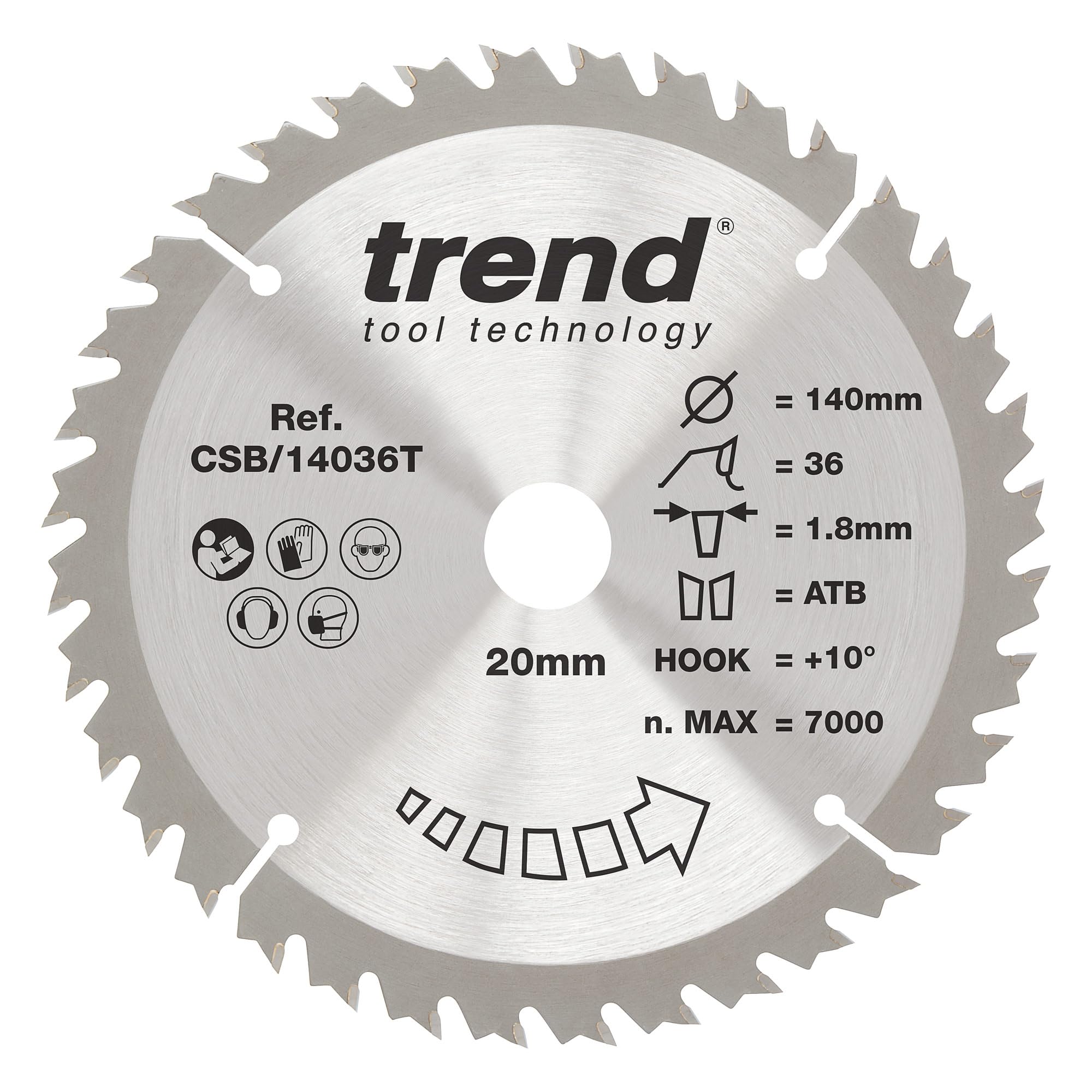 Trend Wood Cordless Circular Saw Blade, 140mm Diameter, 20mm Bore, 36 Teeth, 1.8mm Kerf, +10° Hook, TCT, Fine Finish, CSB/14036T