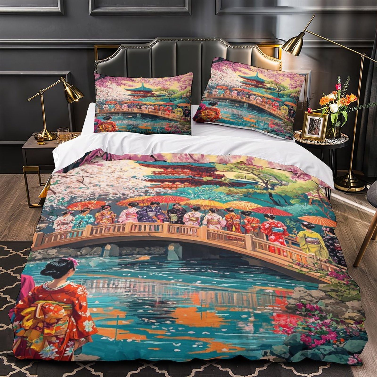 Housse de couette 260x220 cm avec 2 taies d'oreiller pour lit couple adulte