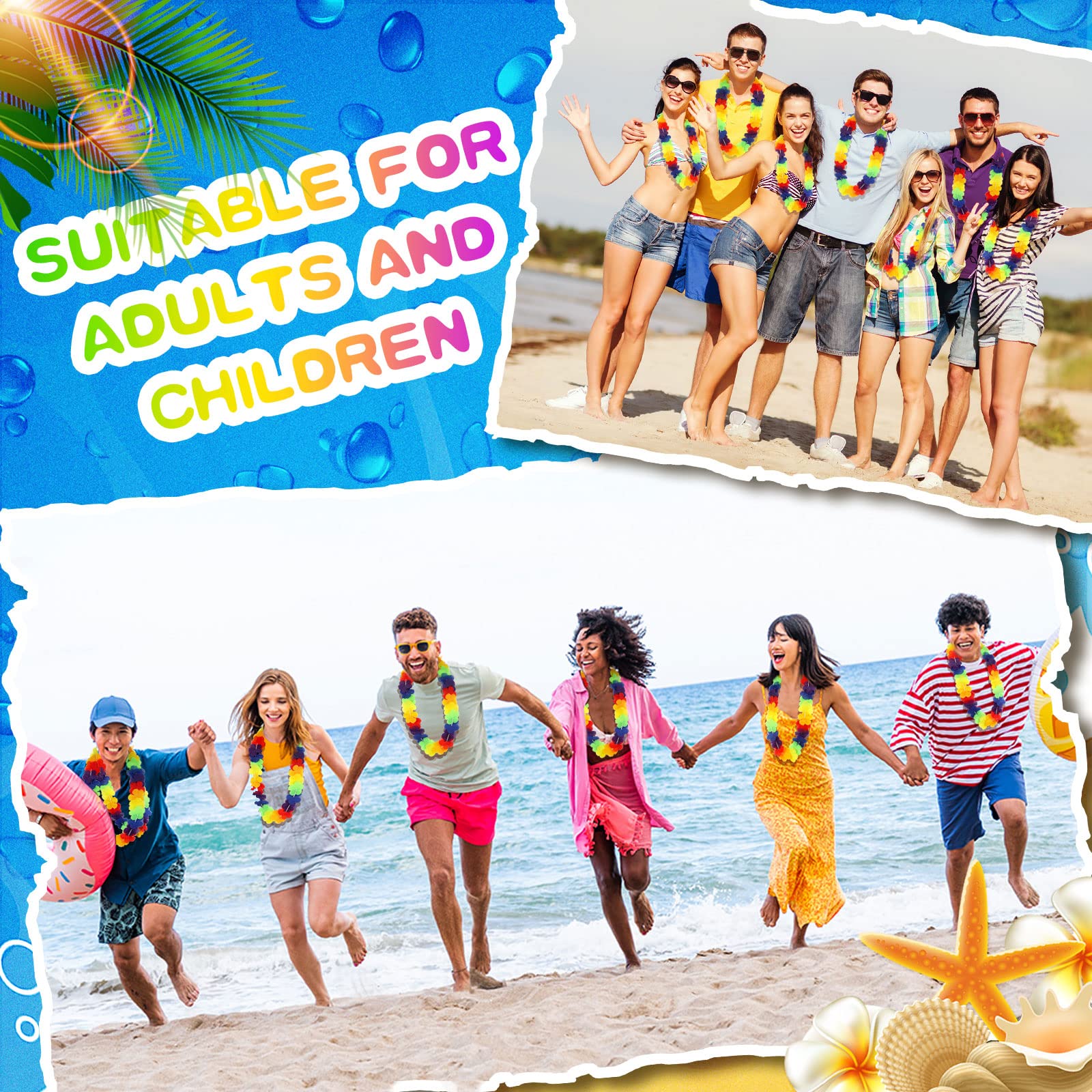 Set mit 36 hawaiianischen Leis Blume Lei Hawaii Halskette Tropische Hawaii Luau Party Gastgeschenke Dekoration für Strand Geburtstag Abschluss Kinder Foto Requisite, 104 cm (Regenbogen)