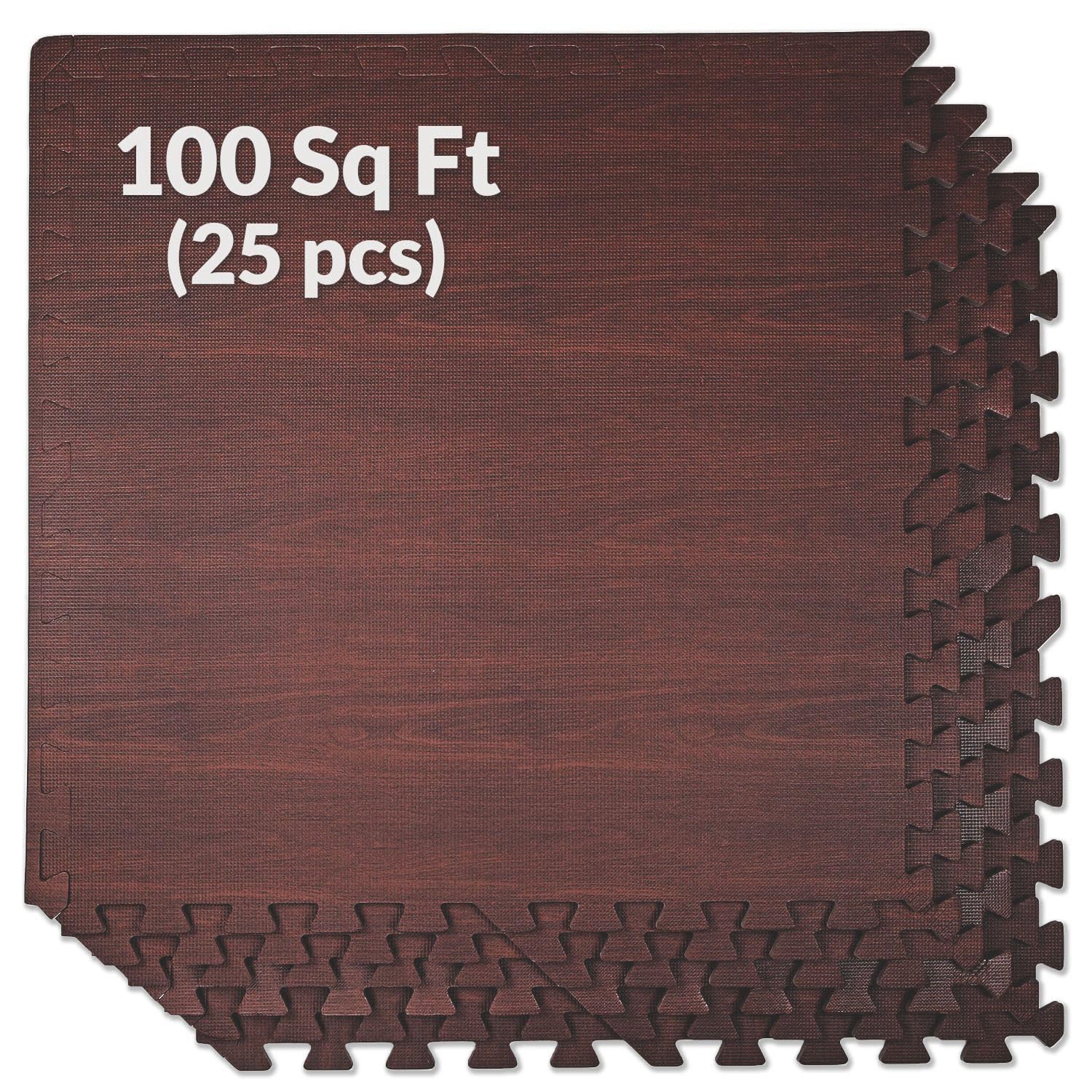 Home Aesthetics 100 Sq. Ft 3/8 Inch Thick Printed Foam Tiles Interlocking Foam Mat, Dark Wood Oak Grain Style - (24" x 24", 25 pcs), Protective Flooring for Home, Exercise or Trade Show