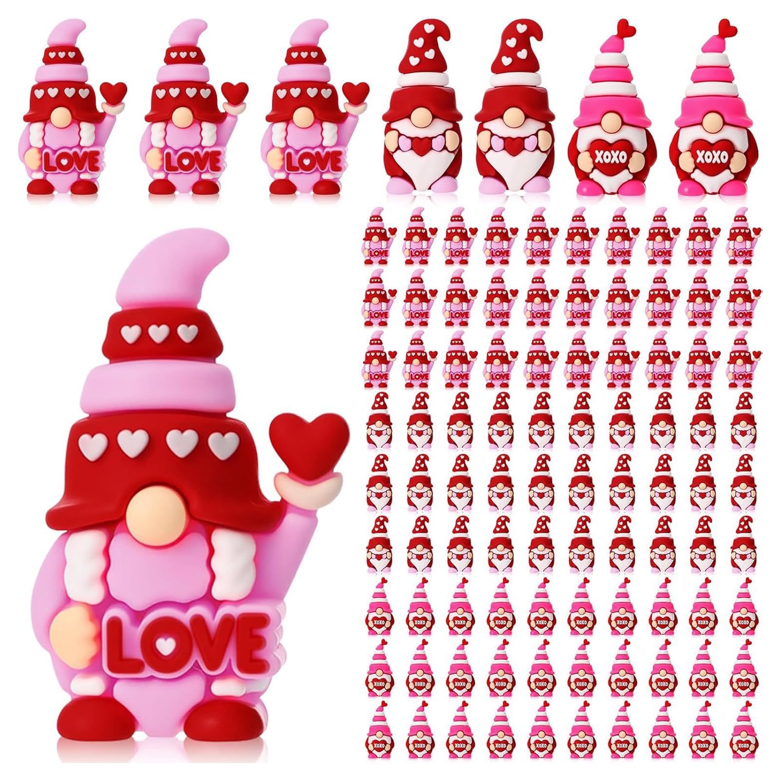 Kaeltsyn Miniature Gnomes Figures for Valentine Gifts Heart Designs Dolls PVC Party Decoration Items Heart Doll