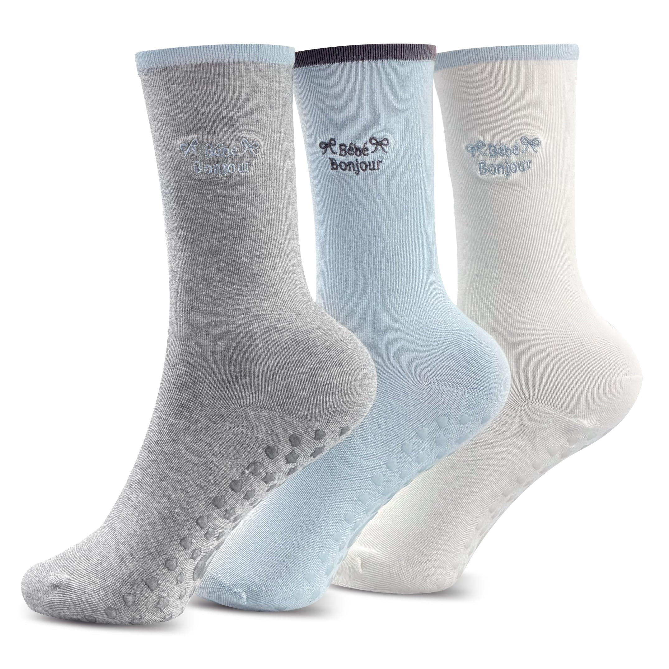 XPHZZL 3 Pairs Pilates Socks, Cute Embroidery Yoga Socks Non Slip Women, Pilates Sets for Gym Ballet Barre Reformer, Size UK 3-7-Morandi