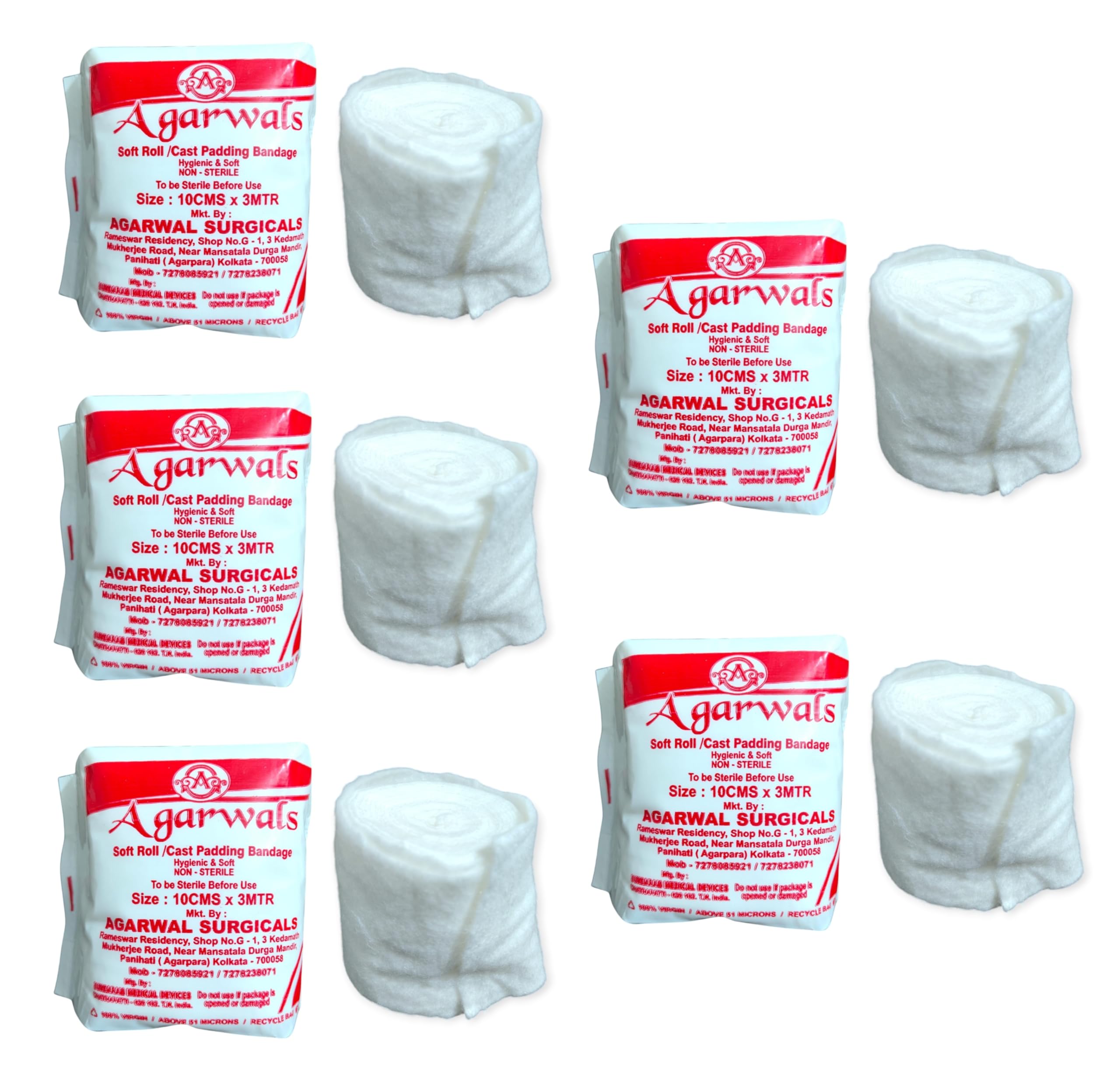 Agarwals Soft Roll Orthopaedic Cast Padding Absorbent Cotton Bandage 10cm x 3mtr(Pack of 5)-image-30
