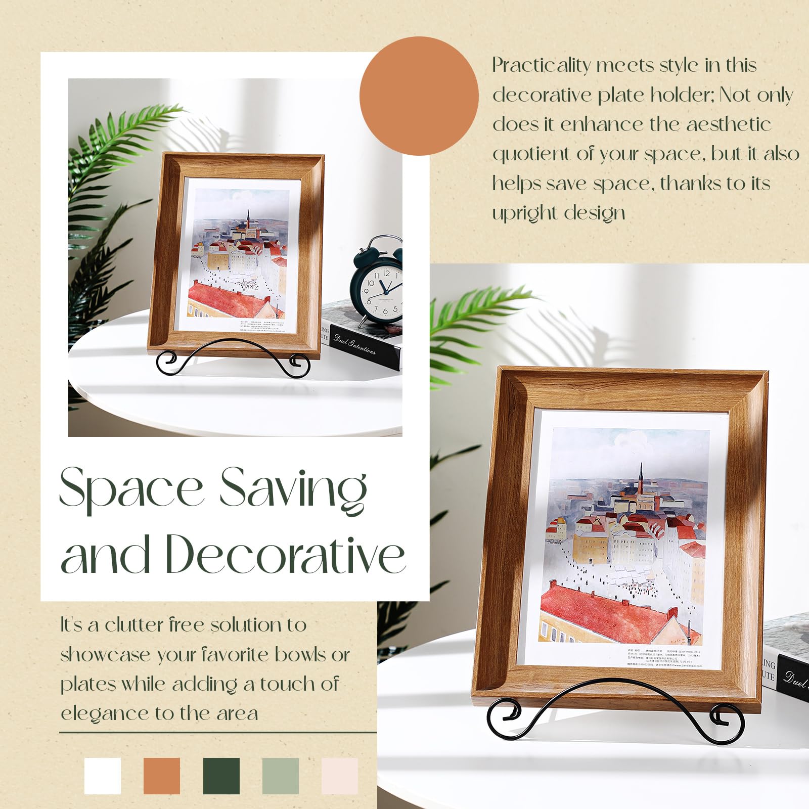 Baderke Wrought Iron Bowl Deep Platter Stand Detachable Metal Scroll Display Rack Easel Metal Bowl Display Stand Decorative Display Holder Dishes Picture Display Stand Easel (9.25 H x 10 W x 7 D)