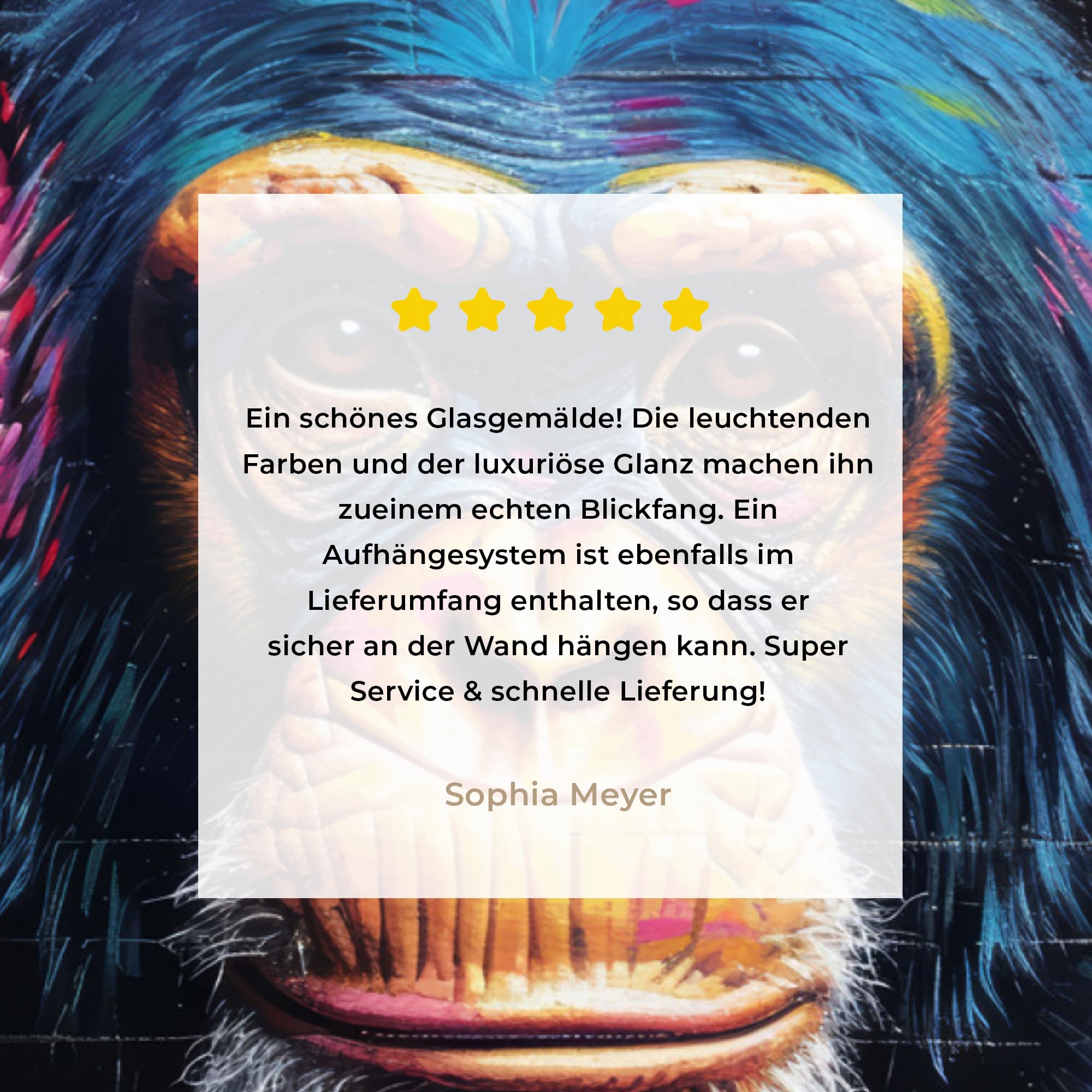 MuchoWow© Bild auf Glas 80x60 cm Schlafzimmer Bilder Badezimmer Wand Deko Wohnzimmer Modern Wanddeko Bilderwand Geschenk Graffiti - Schimpanse - Streetart - Kopfhörer - Affe