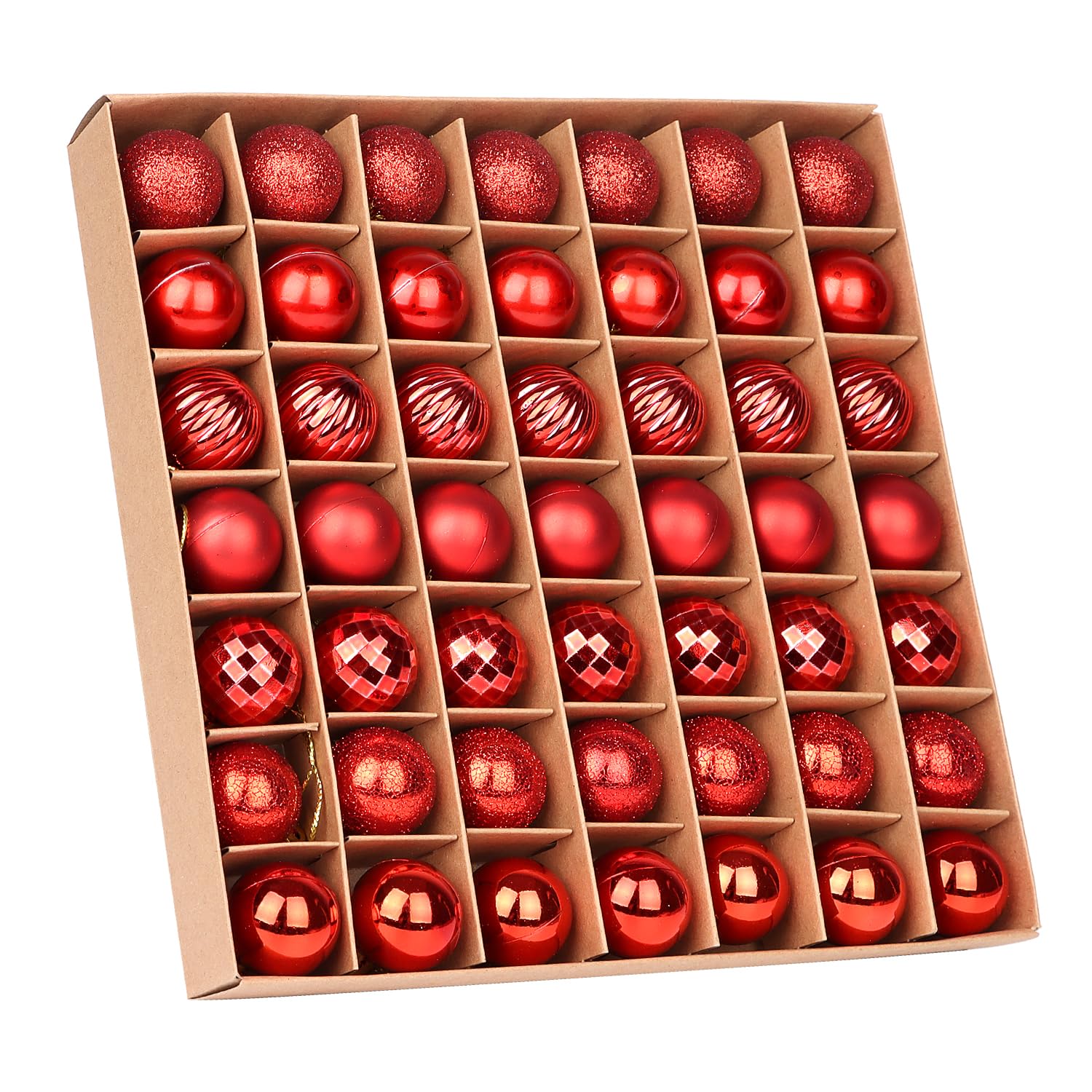 Veylin Red Mini Christmas Baubles, 49Pcs 3Cm Small Christmas Tree Baubles Glitter Christma Bauble For Xmas Tree Decoration (Red)