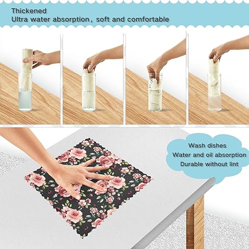 Miniatura 3 de linqin Spring Flowers 6 Pack Quick Dry Dish Clothes for Washing Dishes Print Cotton Cooking Towels Reusable for Countertop Coffee