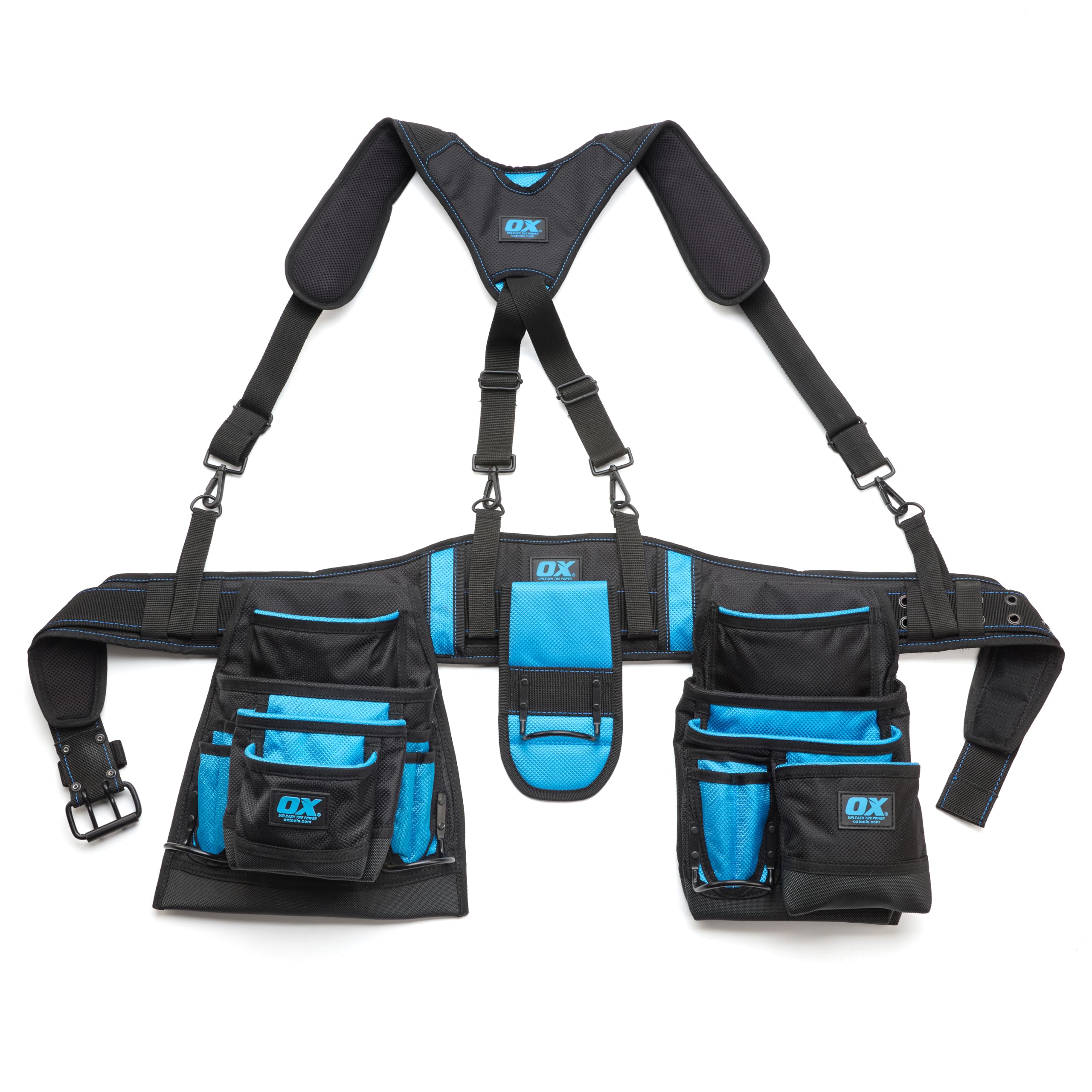 OX Pro Nylon Framing Tool Belt with Suspenders - 1680D Ballistic Nylon Tool Rig with 17 Pockets and Back Support