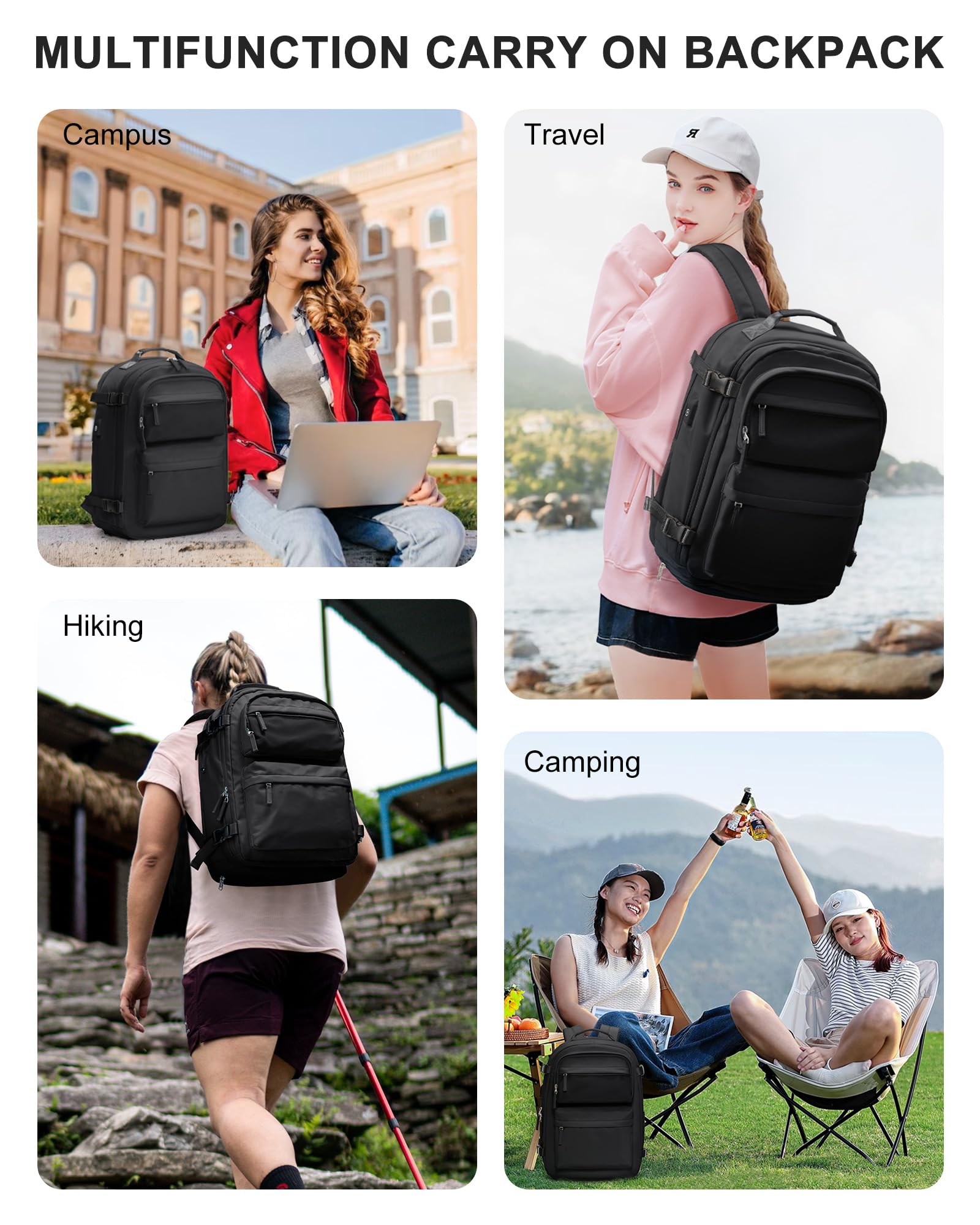 BJLFS Borse da Cabina per Ryanair 40×20×25 Zaino da Viaggio con Sottovuoto Bagaglio a Mano Easyjet 45×36×20,Zaino con sistema di compressione,Zaino Casual per laptop da 14 pollici per scuola