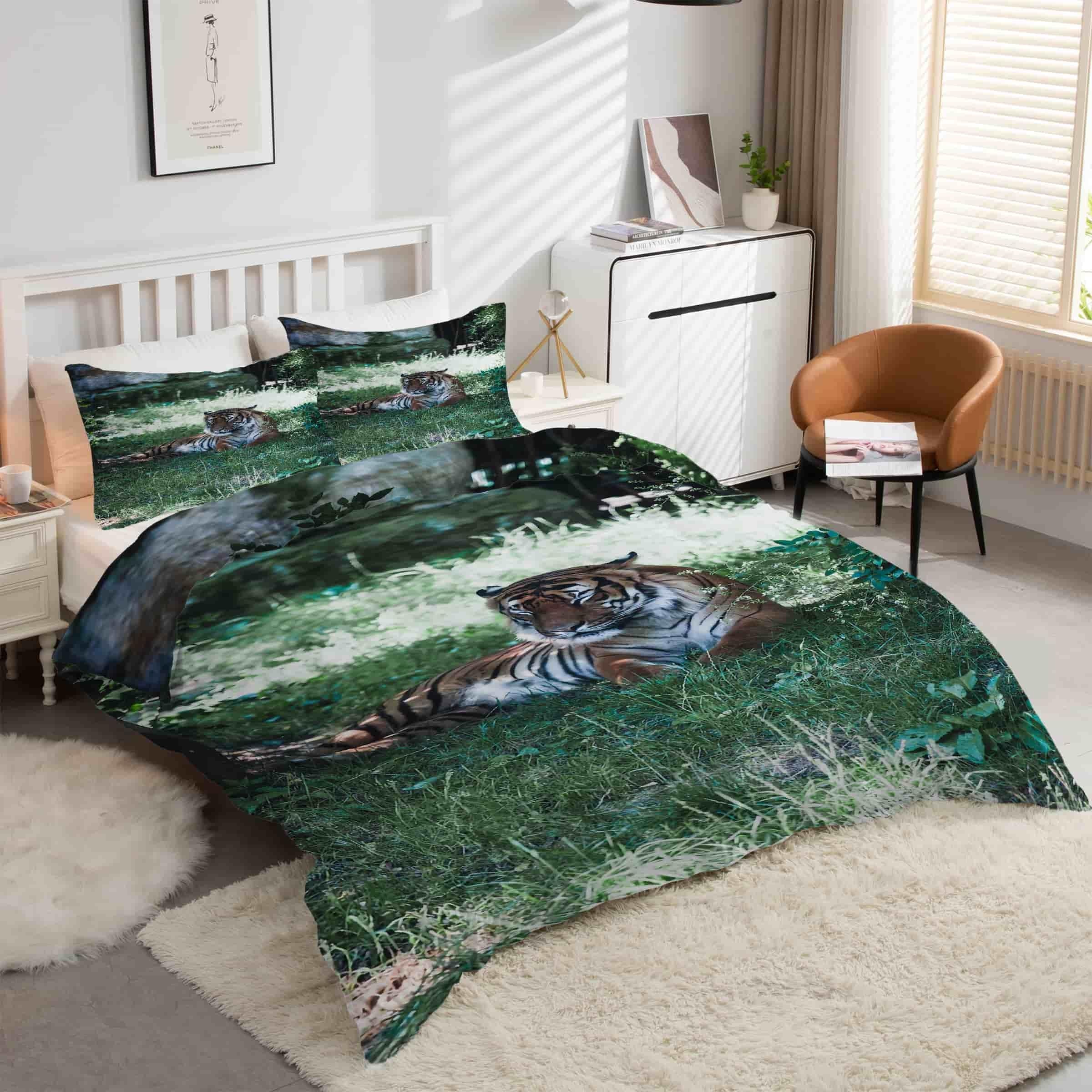 Housse de couette en microfibre douce motif tigre sauvage 240x260 cm