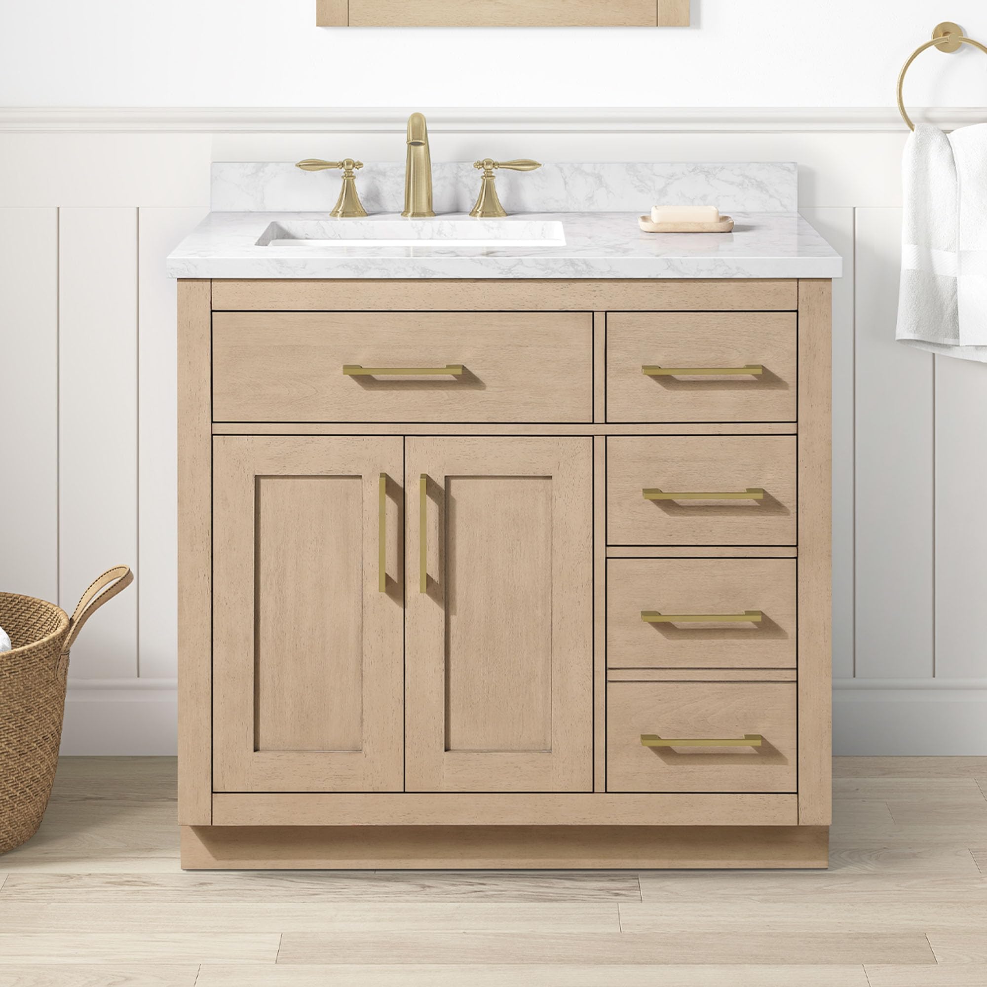 OVE Decors Athea 36" Sahara Birch Bathroom Vanity, Brushed Gold Hardware