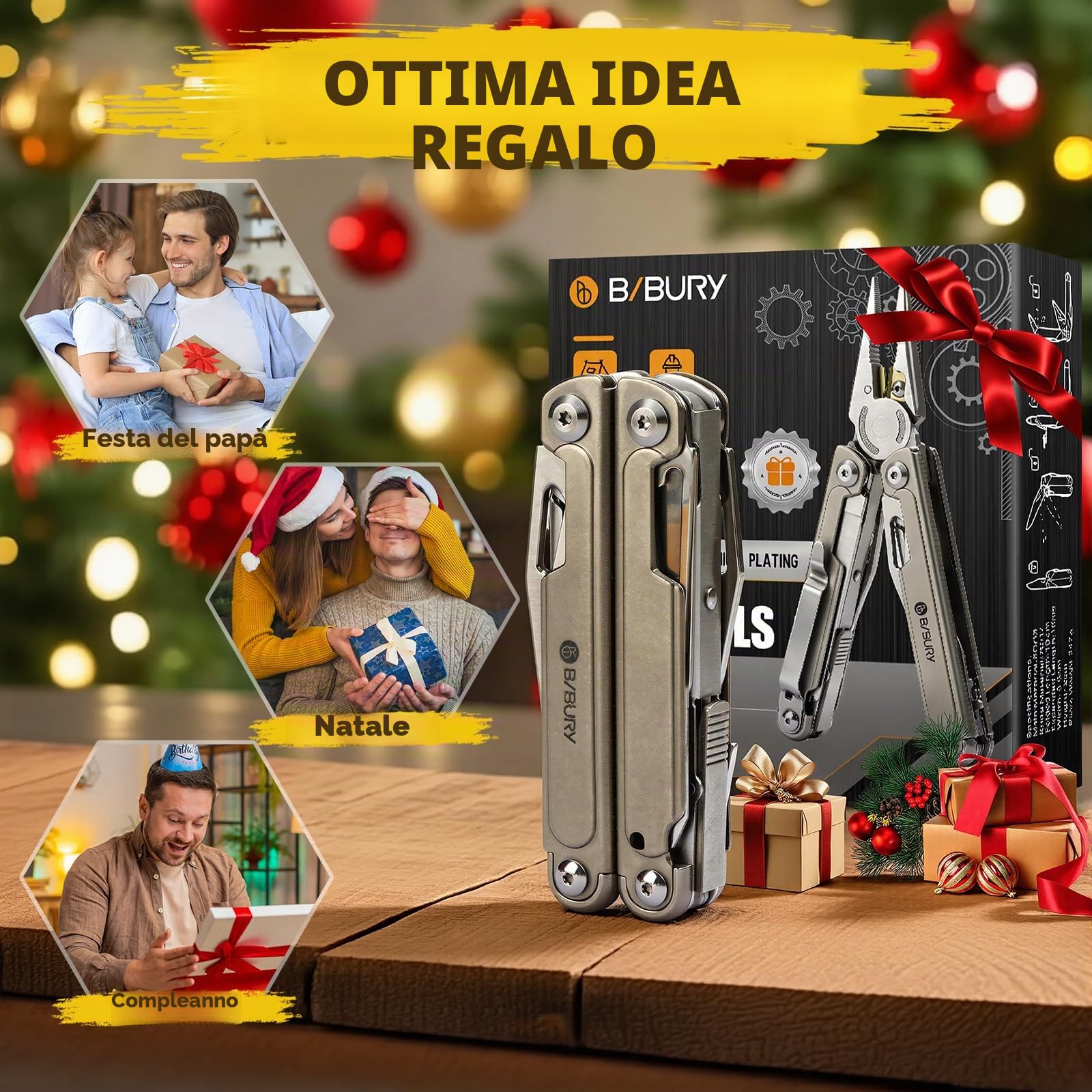 BIBURY Pinza Multiuso, Idee Regalo Uomo, Multitool Gadget Utili, Idee Regalo Natale Uomo, Campeggio Accessori, Regali Natale Anniversario Compleanno per Lui