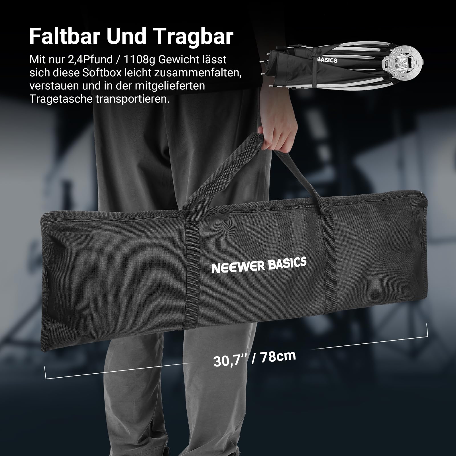 NEEWER Basics Parabolische Softboxen, 90cm Bowens Mount Softbox, Lichtdiffusoren/Gitter/Tasche, kompatibel mit Aputure 150c Godox SL60w NEEWER FS300C FS230C FS150B HB80C CB200C Q6 Q300, NS64P