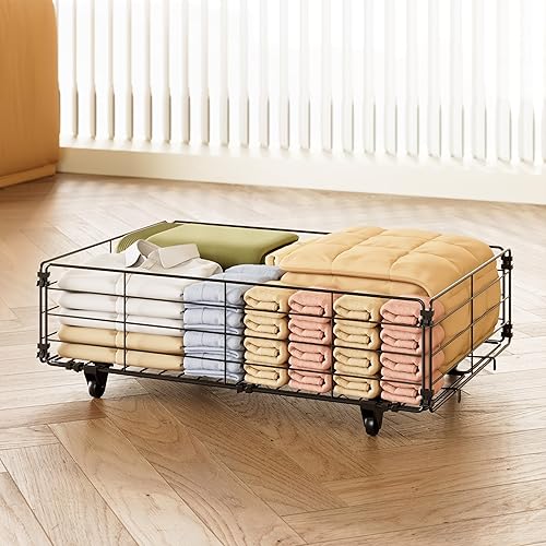 Miniatura 8 de Emiosmt Contenedores de almacenamiento debajo de la cama con ruedas de metal plegable debajo de la cama, contenedor de almacenamiento de zapatos sin