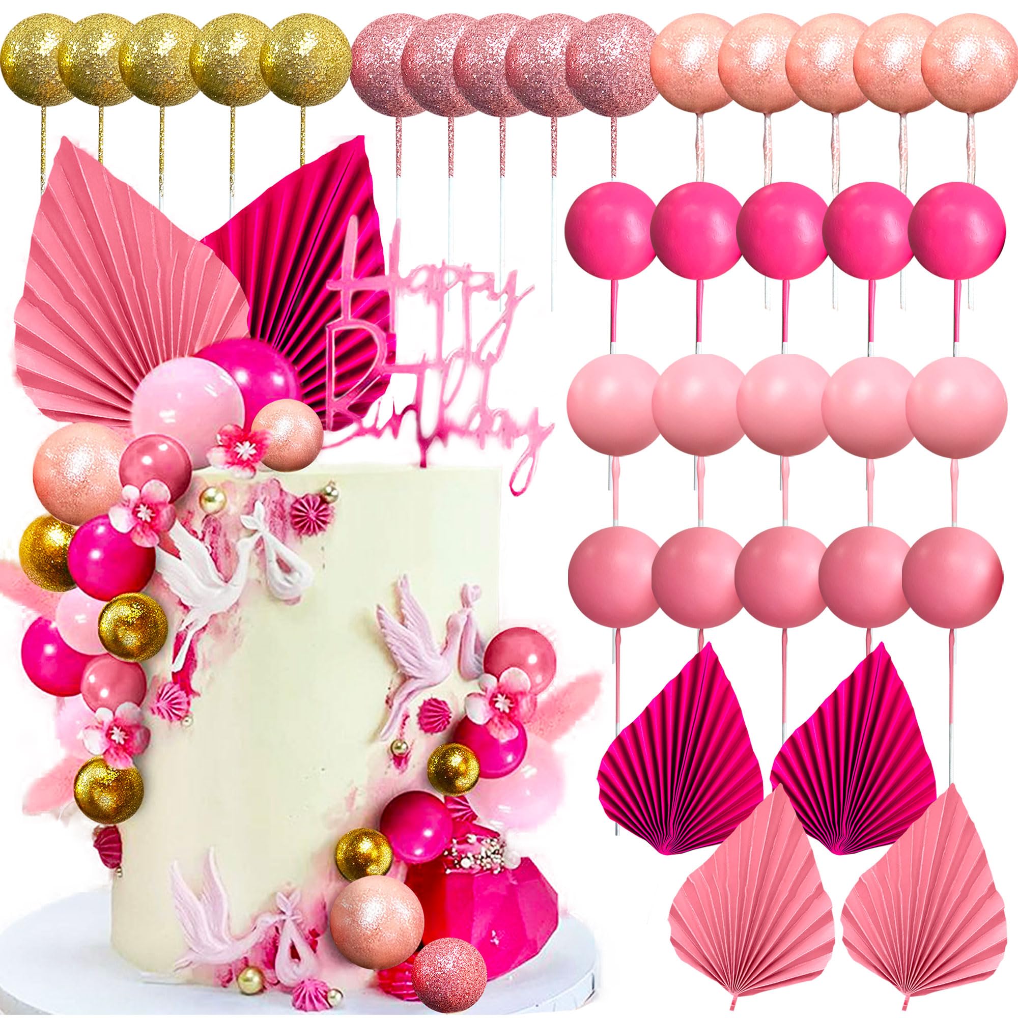 DIELOVEHUA 30 Pezzi Topper Foam Ball Torta, Palla Cake Topper Decorazioni, Mini Palloncini Cake Topper, decorazione Torta Battesimo, per Anniversario Matrimonio Festa di Compleanno(Rosa Oro Bianco