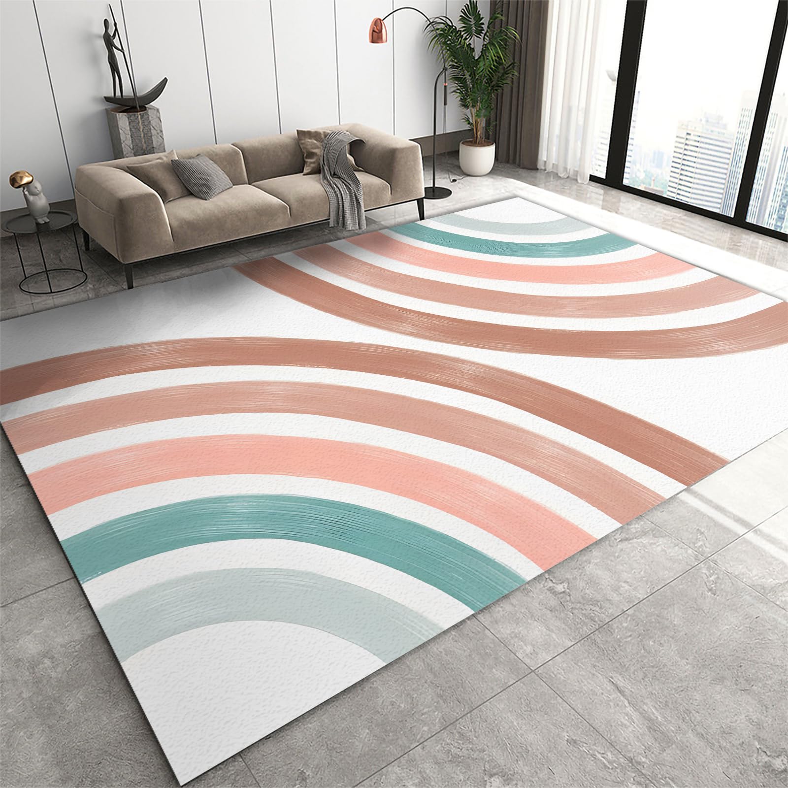 Grand tapis moderne abstrait, antidérapant, pliable et lavable, pour salon, chambre de fille, entrée, couloir, salle de jeux, salle de classe, 2,4 x 25,4 cm