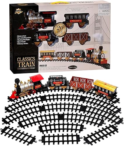Miniatura 3 de Juego de 20 trenes navideños con 4 vagones de tren, 16 secciones de riel, efectos de luz, sonido y humo, decoración festiva para árbol de Navidad