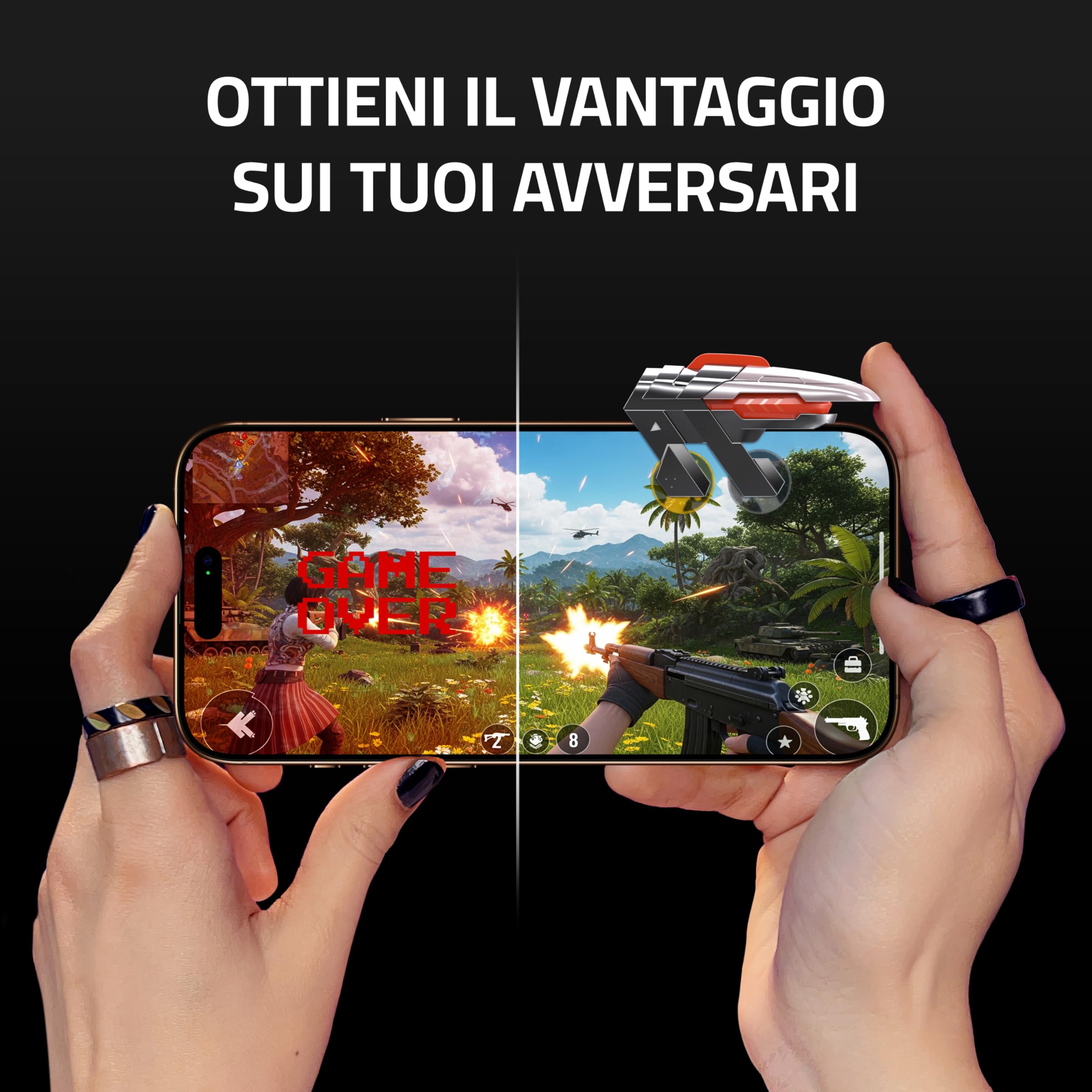 2x Trigger Mobile Gaming - Con 4 Pulsanti - Compatibile con PUBG Mobile & COD Mobile - Adatto per iPhone & Android - Joystick Smartphone Gaming - Accessori per Telefonini
