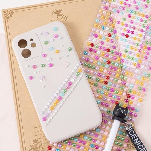 Miniatura 4 de PAGOW 2200 calcomanías de perlas para ojos, autoadhesivas, gemas de perlas blancas multicolores, 0.118, 0.115, 0.197 y 0.236 pulgadas, diamantes de